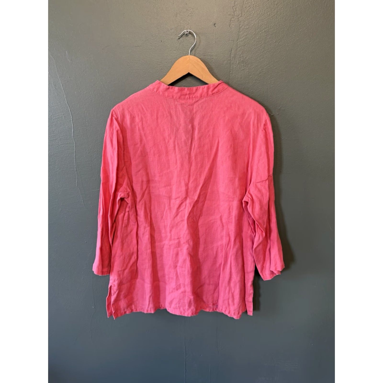 JM Collection JM Collection Womens Blouse Linen Pink 16W Long Sleeve Pullover Size XXL / US 16-18 / IT 52-54 - 2 Thumbnail