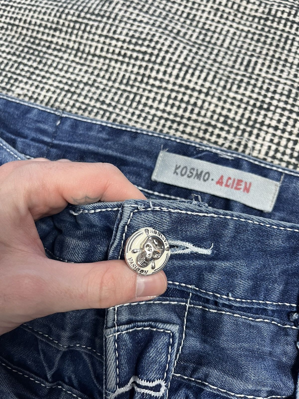 Japanese Brand ➕ y2k kosmo lupo alien washed patchwork zip jeans Size US 34 / EU 50 - 4 Thumbnail