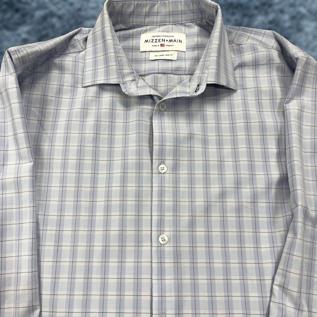 Mizzen+Main Mizzen+Main Shirt Mens 2XL Trim Fit Blue Plaid Check Leeward Stretch Casual, Button-Up, Classic Preppy, Summer, Spring, Fall, Mens, Blue, 2XL Size US XXL / EU 58 / 5 - 1 Thumbnail