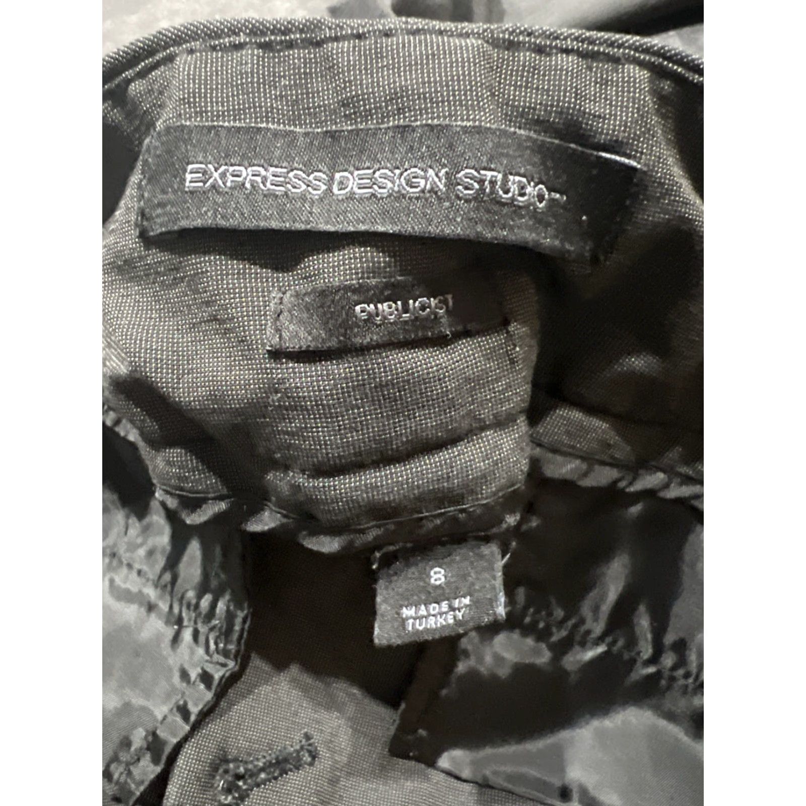 Express EUC Express Design Studio Publicist Stretch Dark Gray Pants Size 8 Womens Regular Flare Leg Wide Waistband Black Gray Style Tight Tweed Size 30" / US 8 / IT 44 - 7 Thumbnail