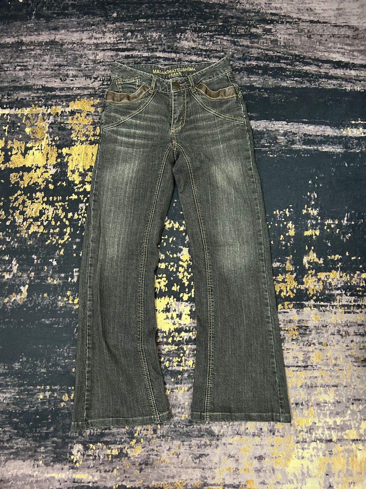 Japanese Brand 🔥🇯🇵 MASAKIMATSUSHIMA Japan Leather Pocket Flare Jeans Size US 27 - 1 Thumbnail