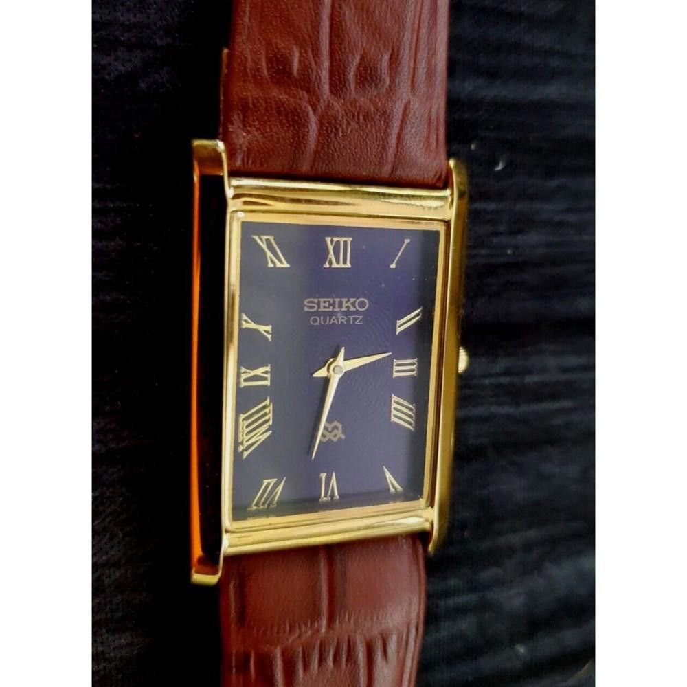 RARE NOS Seiko Men's Tank Gold Case Blue Dial Dress…
