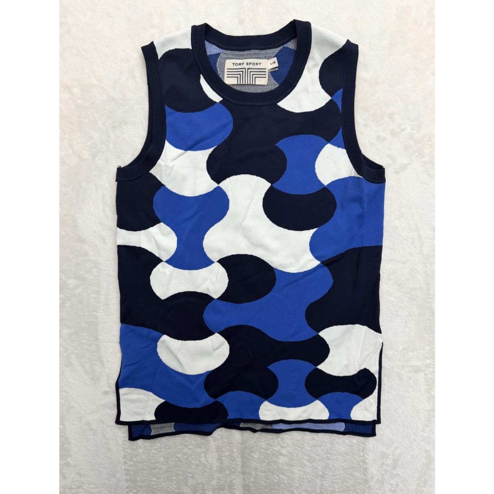 Vintage Tory Sport Sweater Vest Womens Large Geometric Sleeveless Crewneck Knit Vest, Blue, Regular Fit, Casual Size L / US 10 / IT 46 - 2 Thumbnail