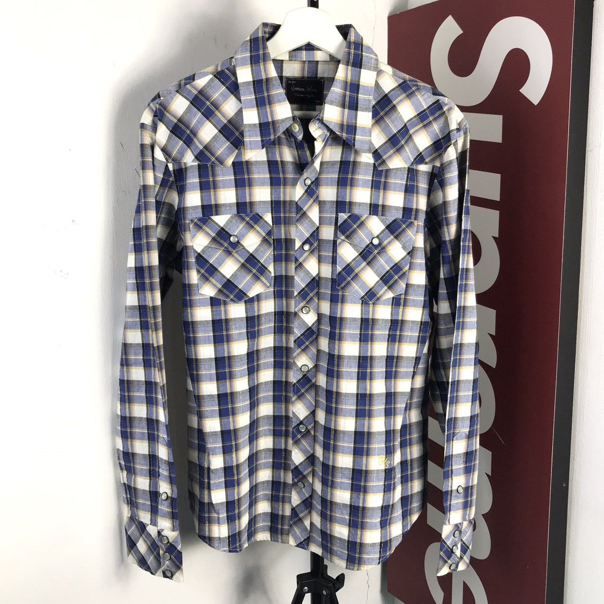 image of Avant Garde x Number N Ine Ss06 Number Nine Fhs Checked Snap Button Western Shirt (Size Large)