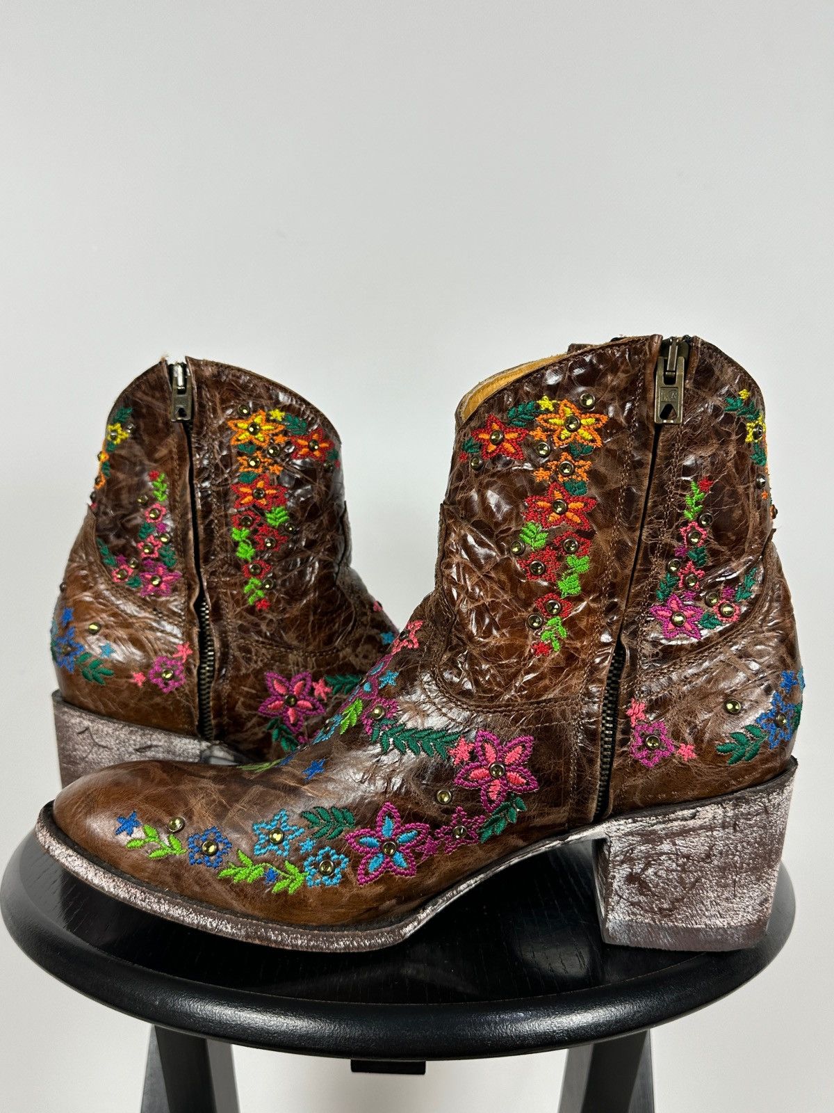 Old Gringo Mexicana Old Gringo Sora Leather Cowboy Floral Ankle Boots Size US 9.5 / IT 39.5 - 13 Thumbnail