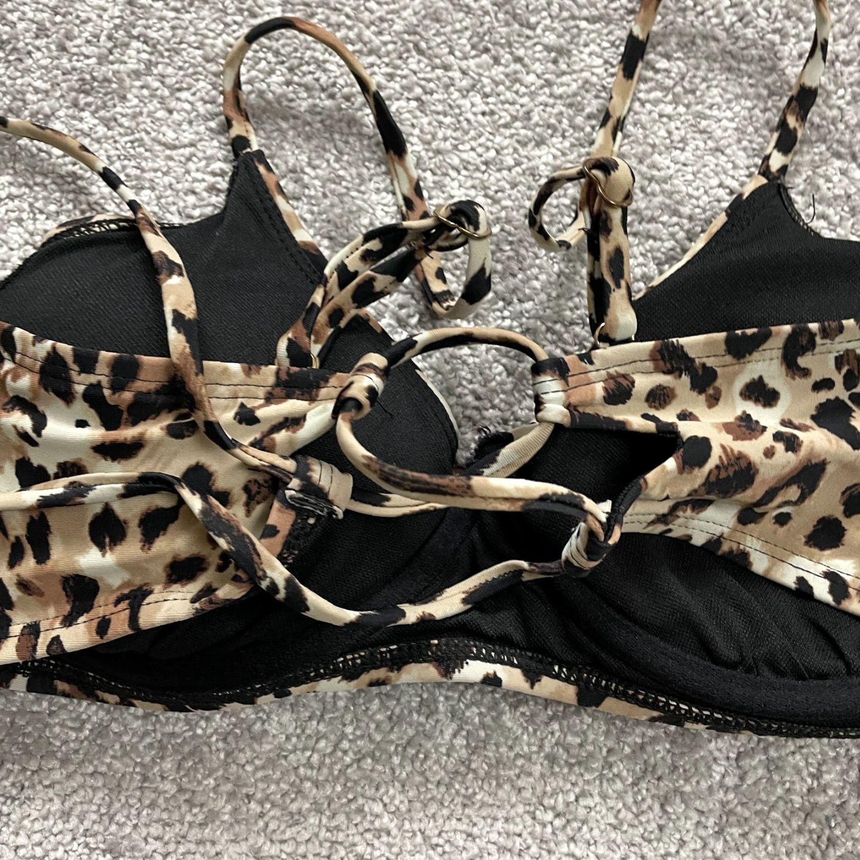 Vintage Time And Tru Underwired Bikini Top Womens Medium Brown Leopard Spaghetti Push-Up Beach Size M / US 6-8 / IT 42-44 - 6 Thumbnail