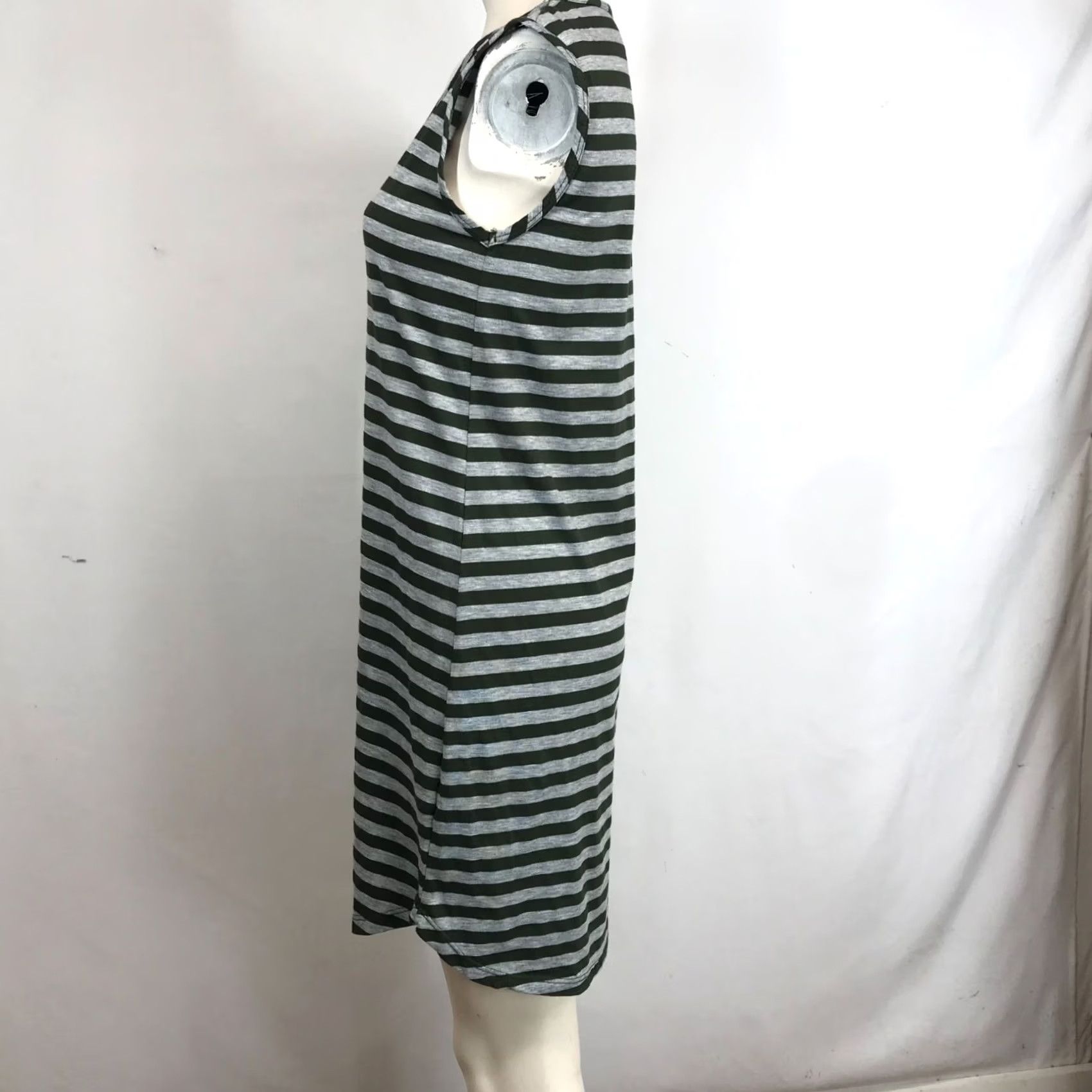 Vintage ALLEN ALLEN DRESS Womens Small Gray Olive Striped Cotton Blend Size S / US 4 / IT 40 - 6 Thumbnail
