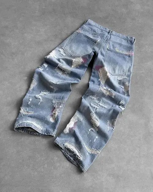 Designer × Japanese Brand × Jean Vintage Ripped Straight Baggy Jeans Size US 29 - 4 Thumbnail