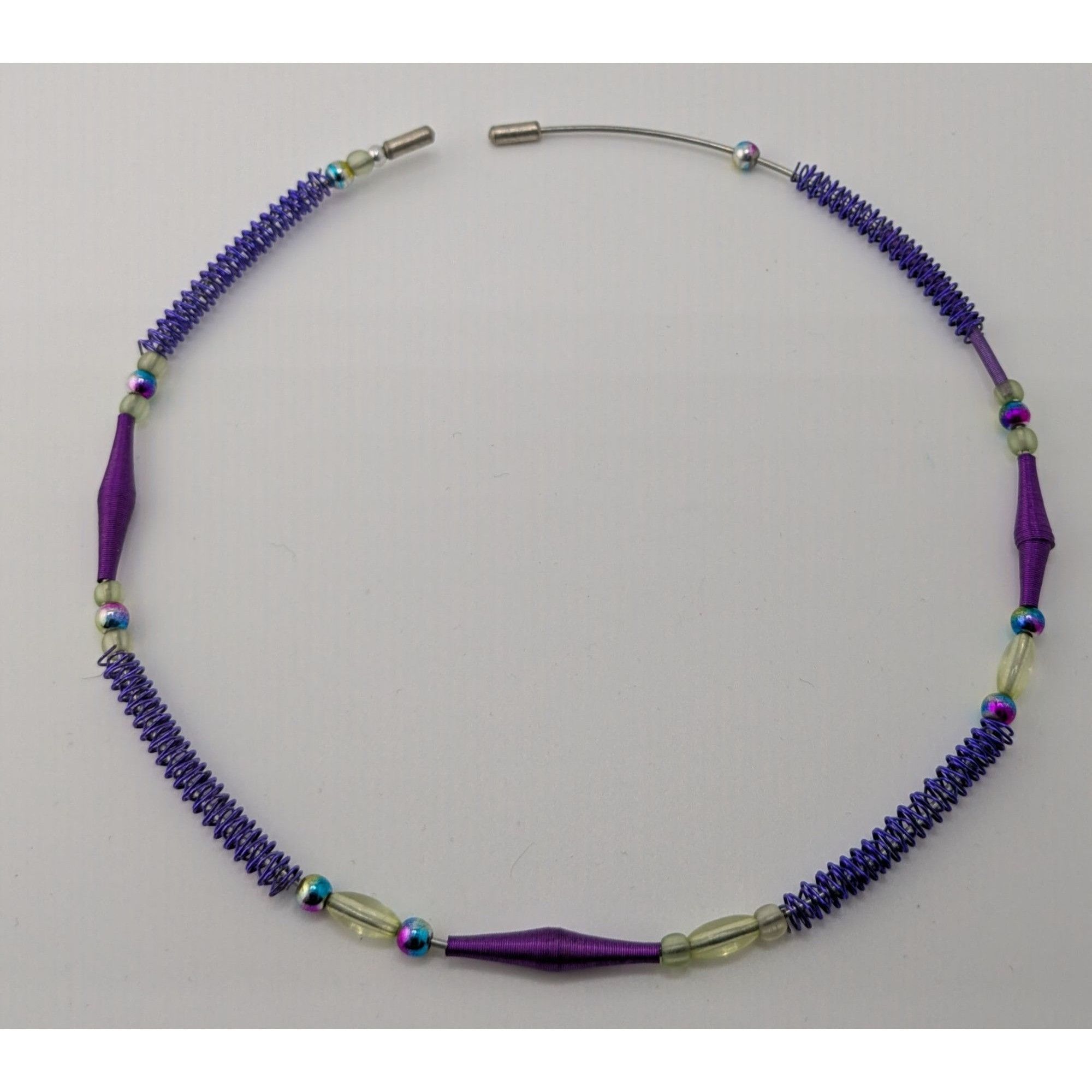 Handmade Handmade Purple Wire Wrapped Beaded Necklace With Spiral Wir Size ONE SIZE - 6 Thumbnail