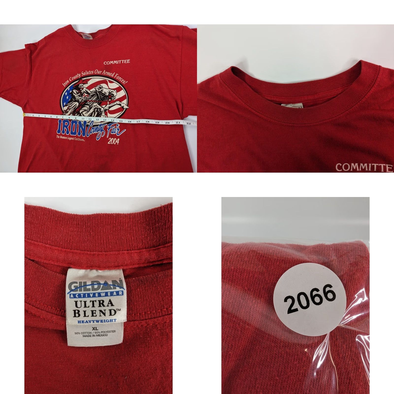 Gildan VINTAGE Red T-Shirt Iron County Fair Committee 2004 XL Guy in Horse USA Shirt Mens Size US XL / EU 56 / 4 - 8 Thumbnail