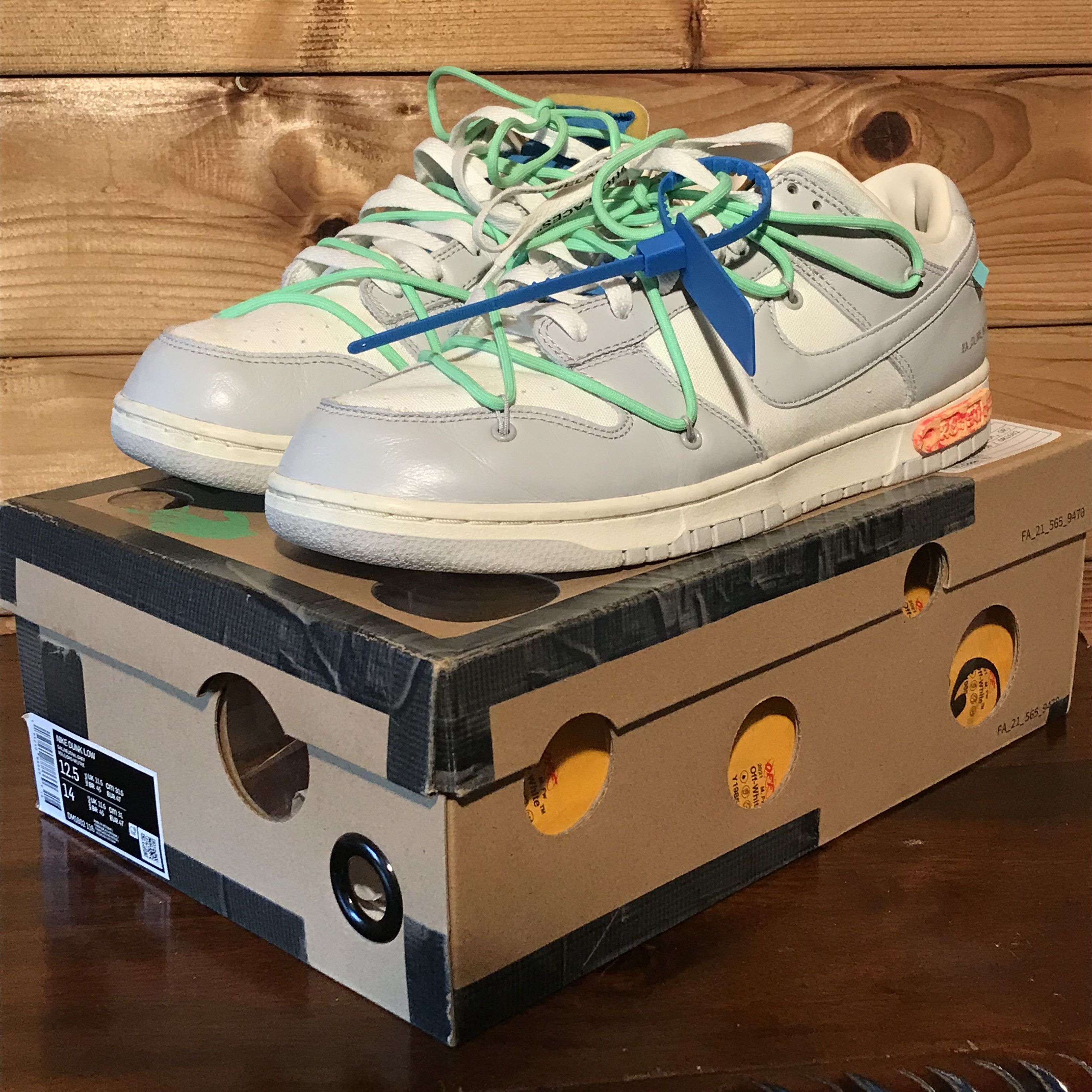 Nike × Off-White × Virgil Abloh 2021 Nike x Off-White Virgil Abloh Lot 26 Sail Grey Dunk Low Size US 12.5 / EU 45-46 - 11 Thumbnail