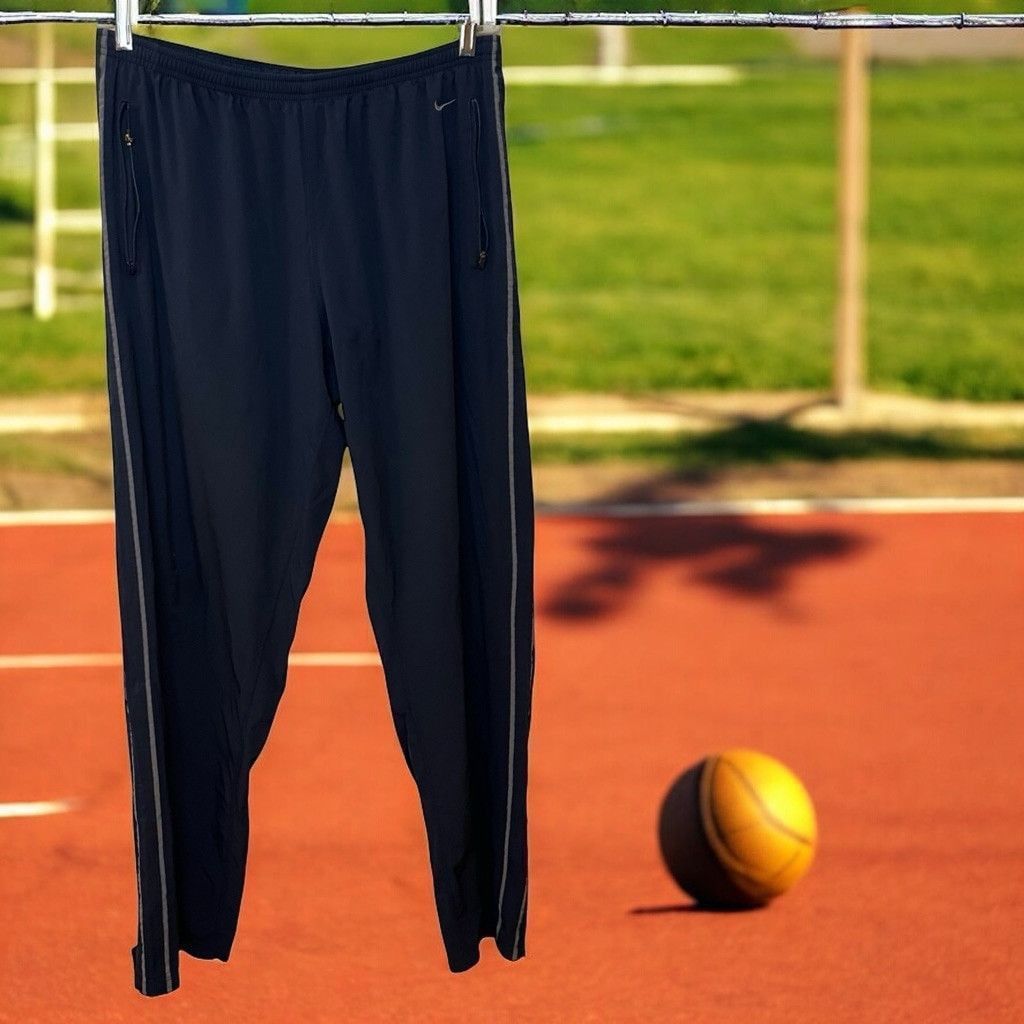Nike Vtg Y2K Nike Gray Tag Dri Fit Navy Lightweight Track Pants L Size US 33 - 1 Thumbnail