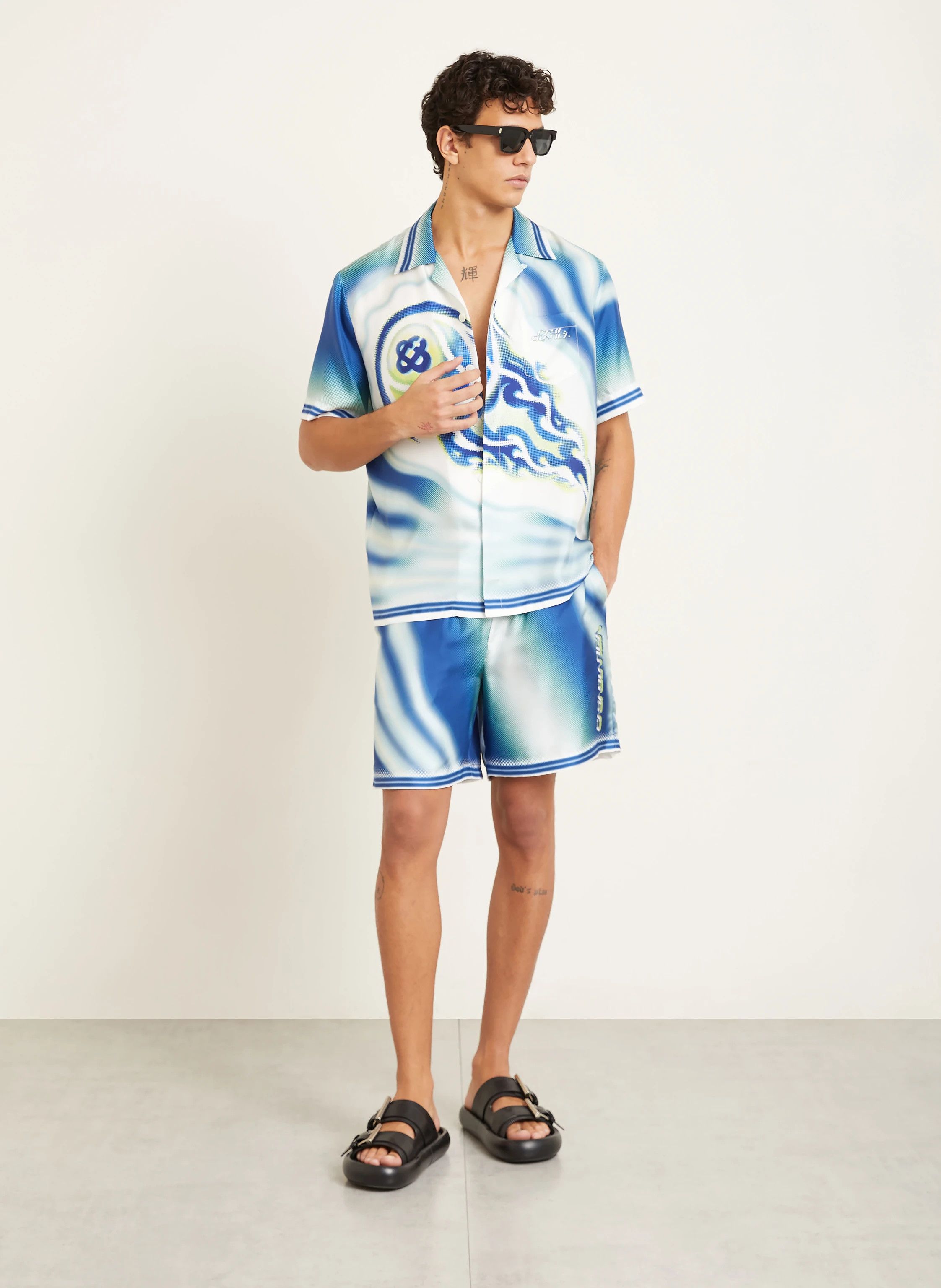 Casablanca o1h1sh10526 Flaming Tennis Ball Shirt in Blue Size US L / EU 52-54 / 3 - 2 Thumbnail