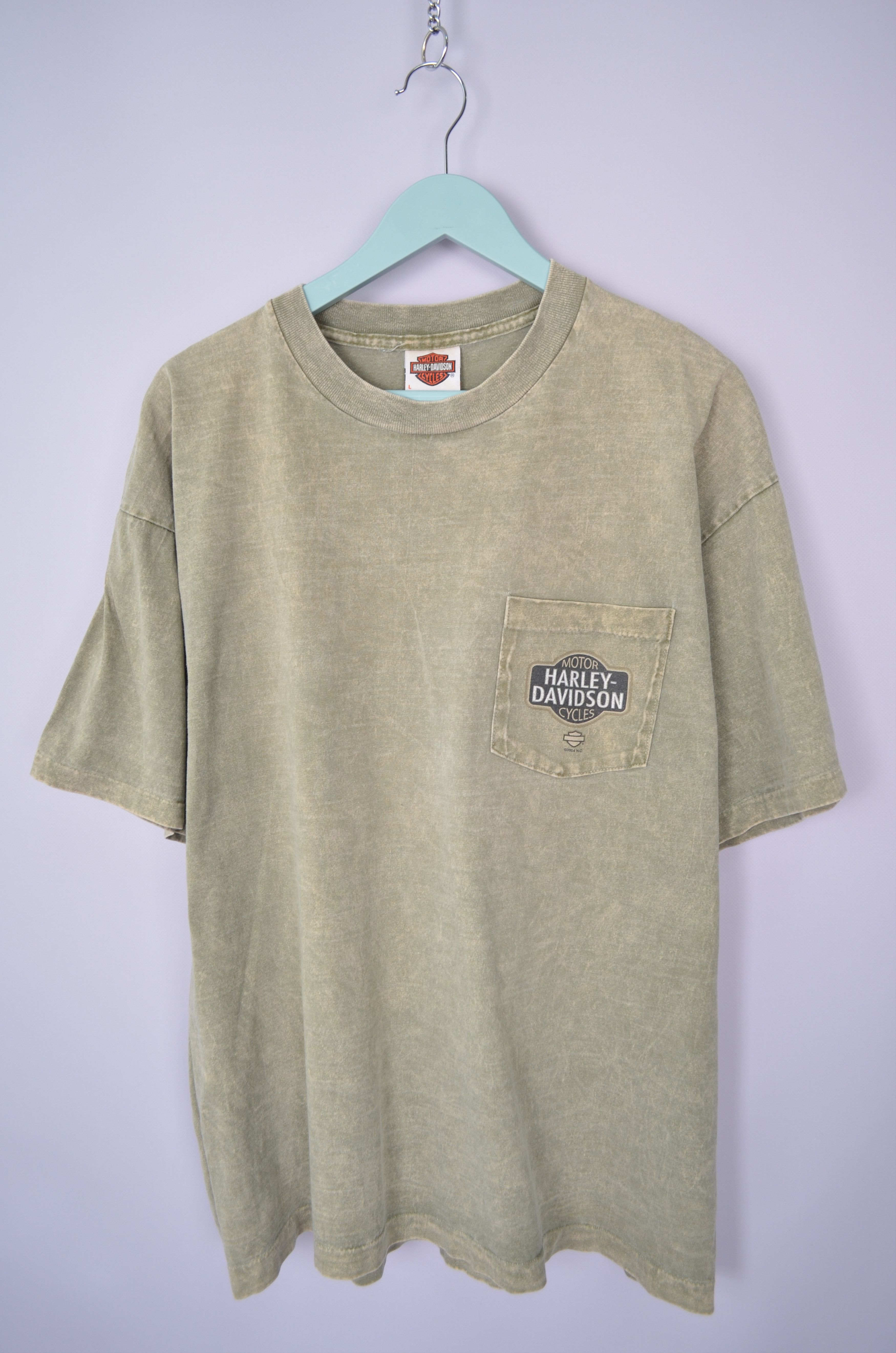 Harley Davidson × Vintage Harley Davidson Khaki Big Logo T Shirt Sz L 2004 Made in USA Size US L / EU 52-54 / 3 - 1 Thumbnail