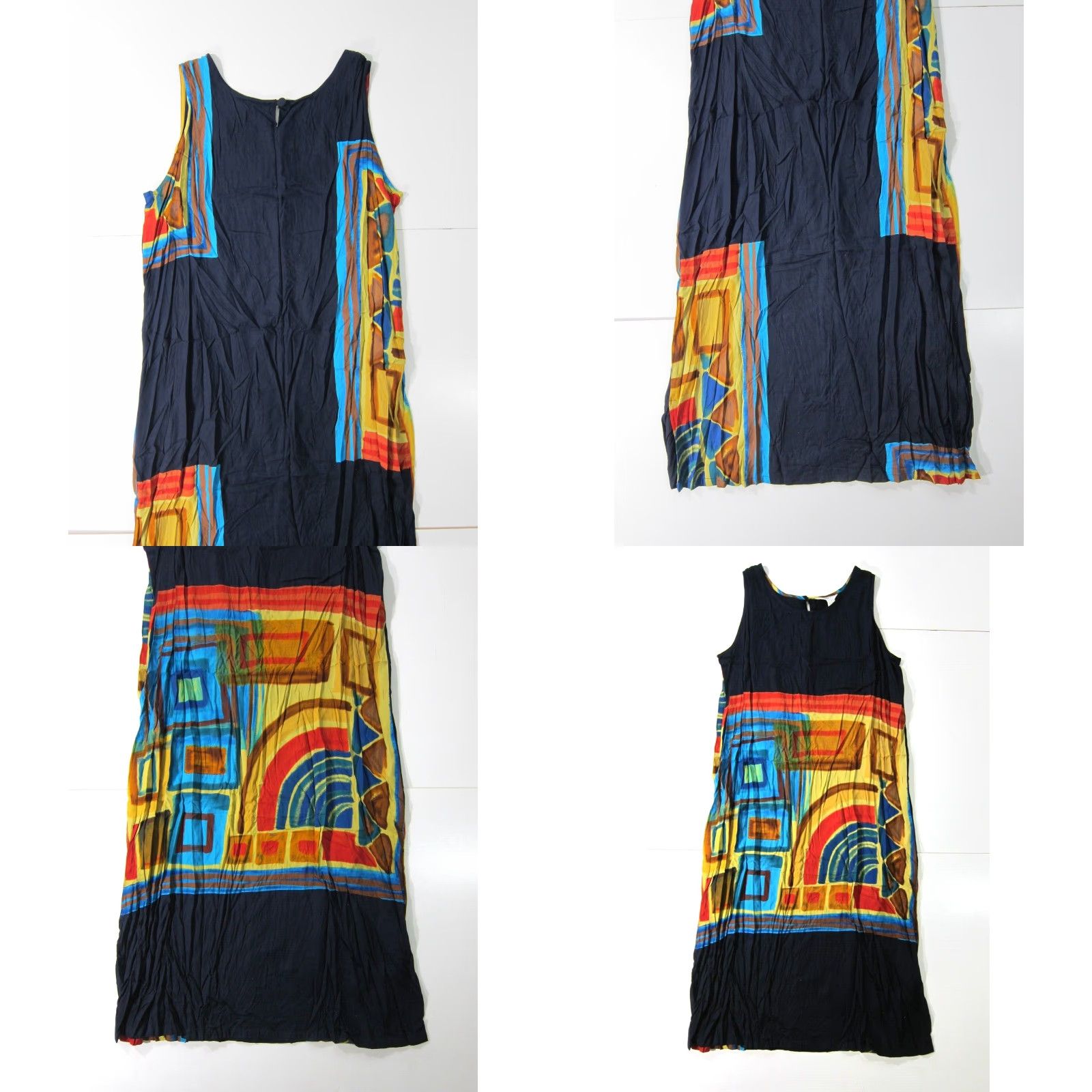 Vintage NWT Orient Pearl Indonesia Maxi Tank Dress 1X Blue Yellow Green Long 100% Rayon Women Sleeveless Size XL / US 12-14 / IT 48-50 - 8 Thumbnail