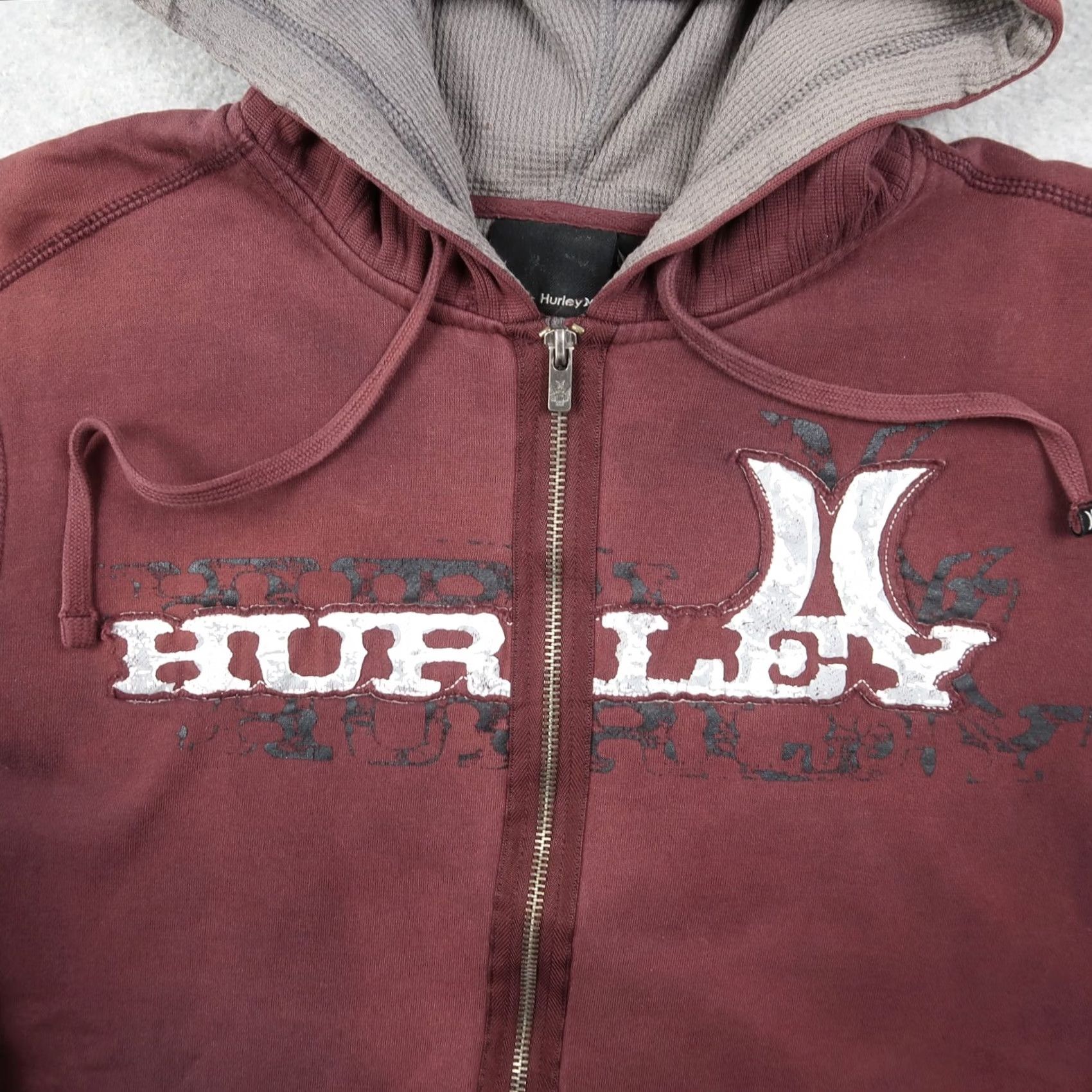 Hurley Vintage Hurley Hoodie Mens L Burgundy Zip Up Sweatshirt 90s Grunge Retro Full Zip Lined Skate Y2K Hoodie Size US L / EU 52-54 / 3 - 3 Thumbnail
