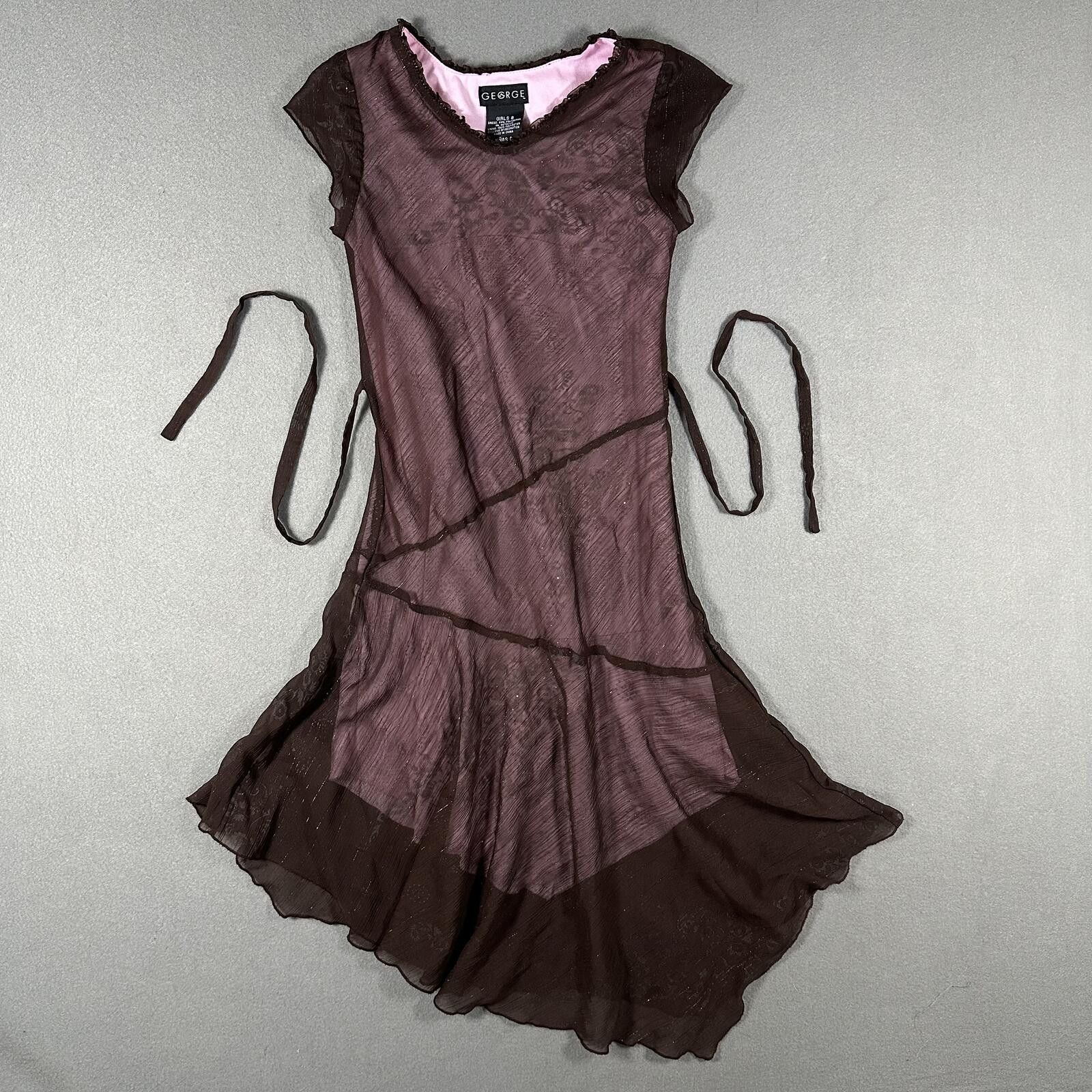Other Girls Dress Brown Pink Mesh Asymmetrical Waist Tie Size ONE SIZE - 1 Thumbnail