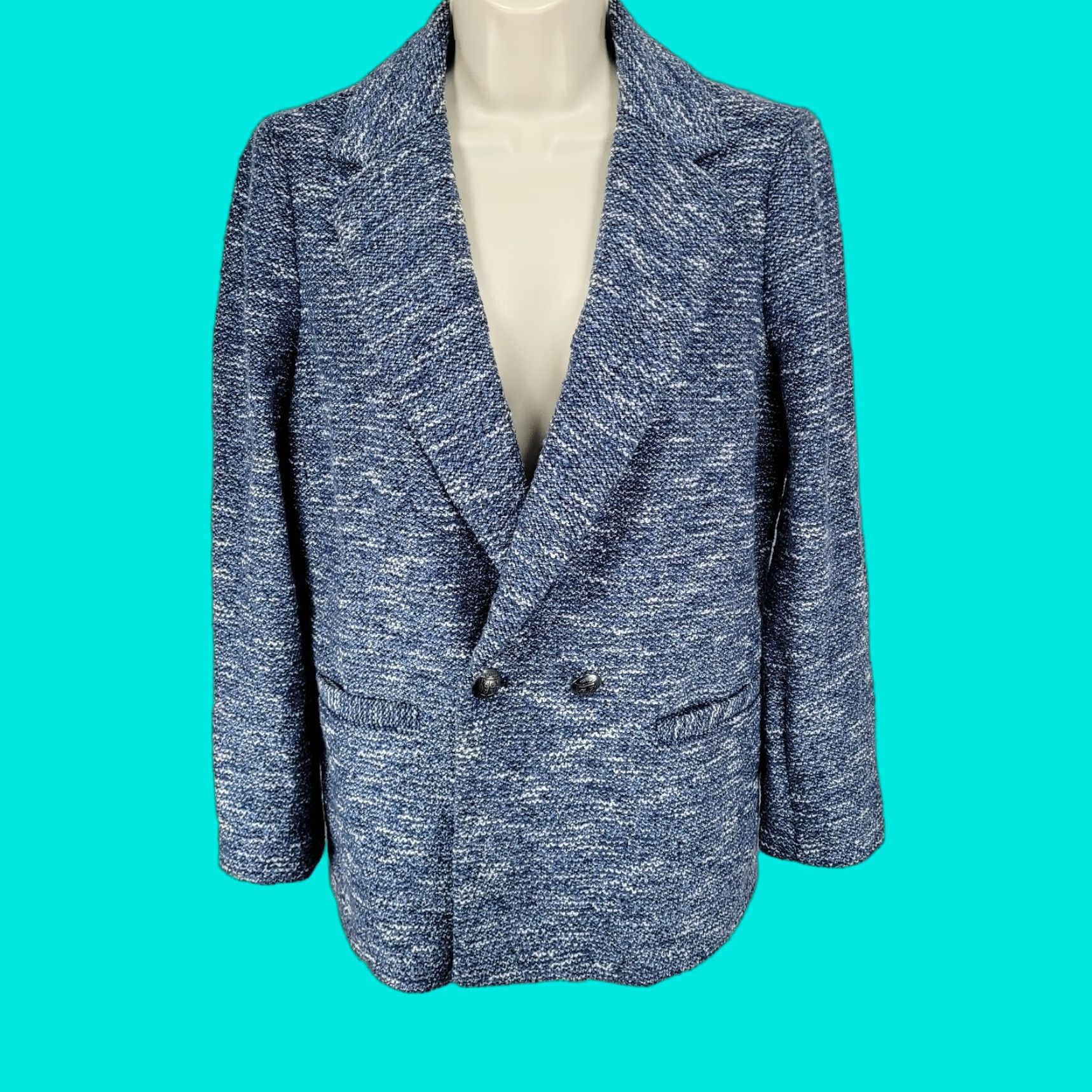 Talbots Talbots Blue Textured Double Breasted Button Notch Blazer Suit Jacket Petite 8P Women Size M / US 6-8 / IT 42-44 - 1 Thumbnail