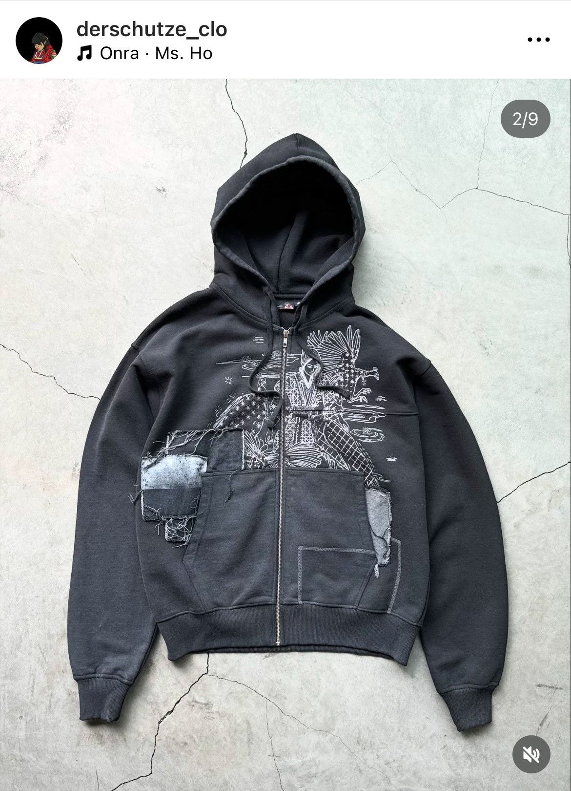 Boro Sashiko Zip Up Hoodie Sweatshirt Patchwork in Black, Men's (Size Xl) — image 2 of 6