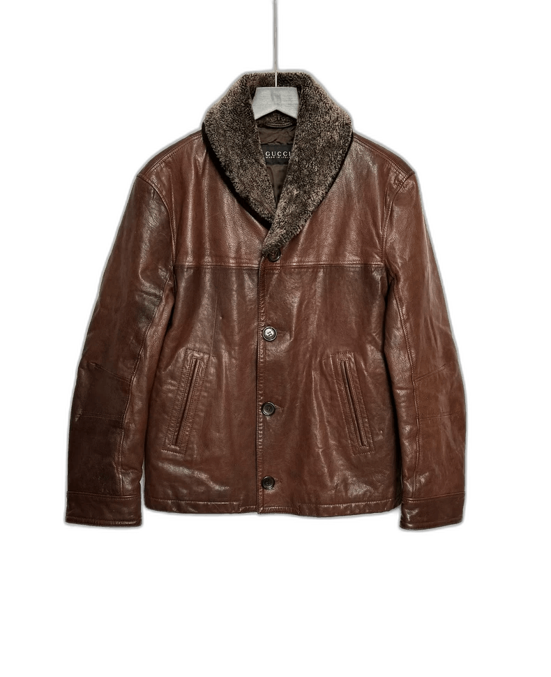 Gucci Gucci Brown Leather Jacket with Fur Collar-2506 Size US L / EU 52-54 / 3 - 1 Thumbnail