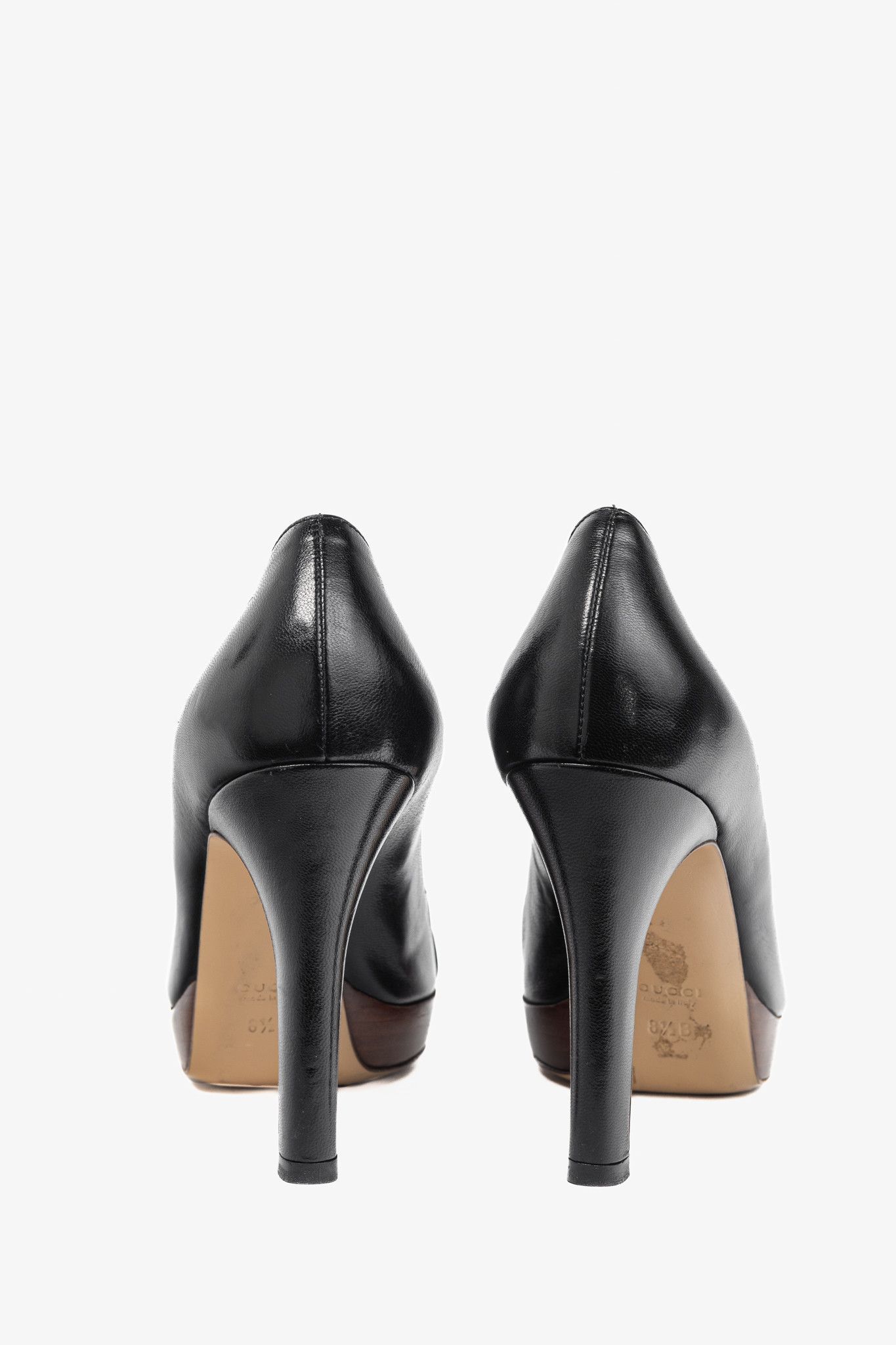 Gucci Gucci Black Leather Horsebit Peep-Toe Platform Pumps Size US 8.5 / IT 38.5 - 3 Thumbnail
