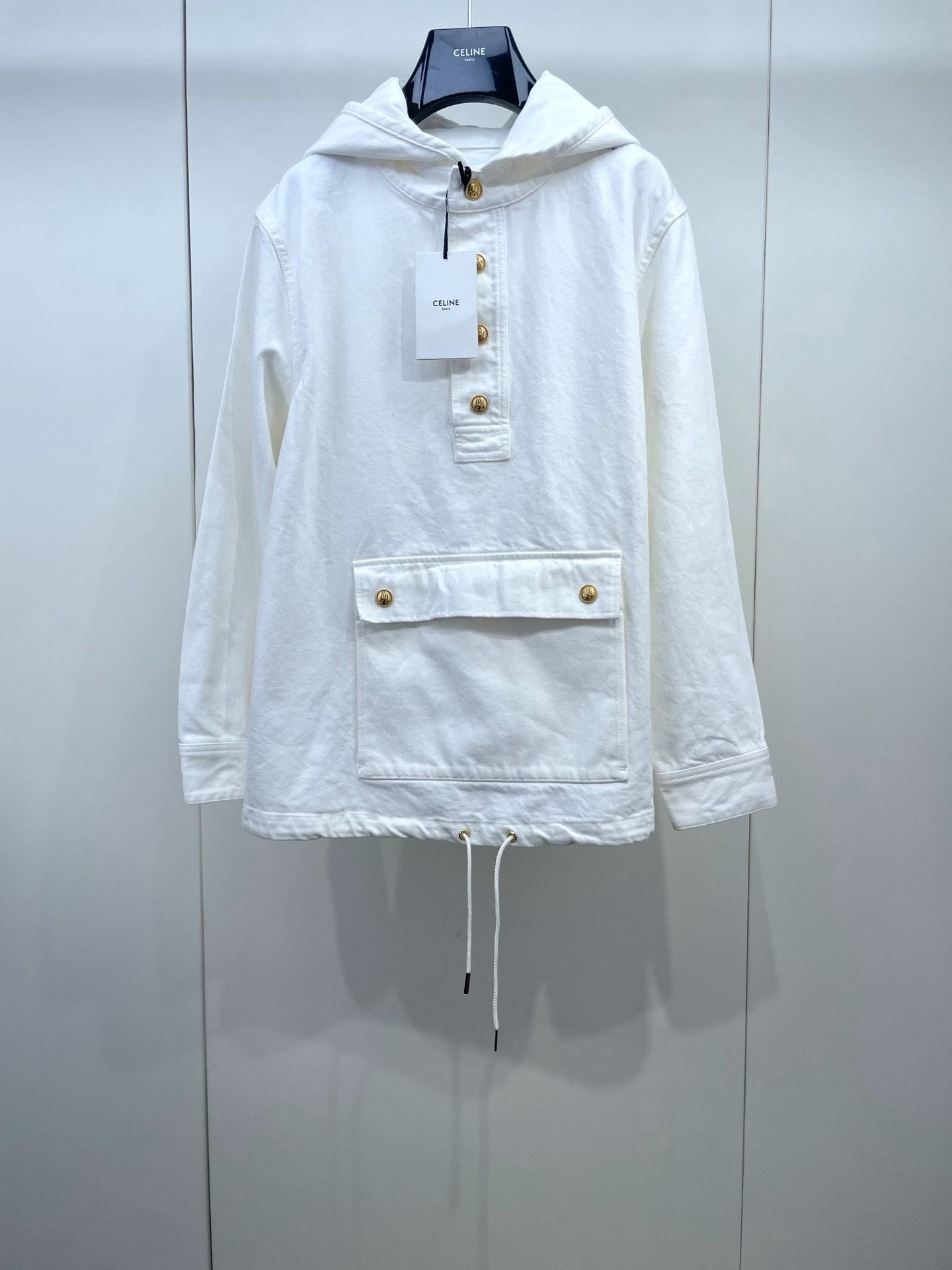Celine Celine White Gold Button Denim Hooded Jacket Size XXS / US 00 / IT 34 - 1 Thumbnail
