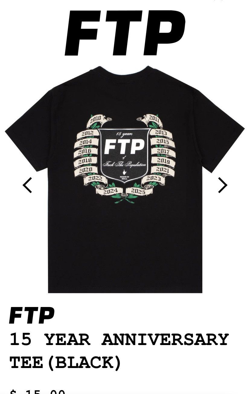 Fuck The Population FTP 15 Year Anniversary Tee Black XL Size US XL / EU 56 / 4 - 4 Thumbnail