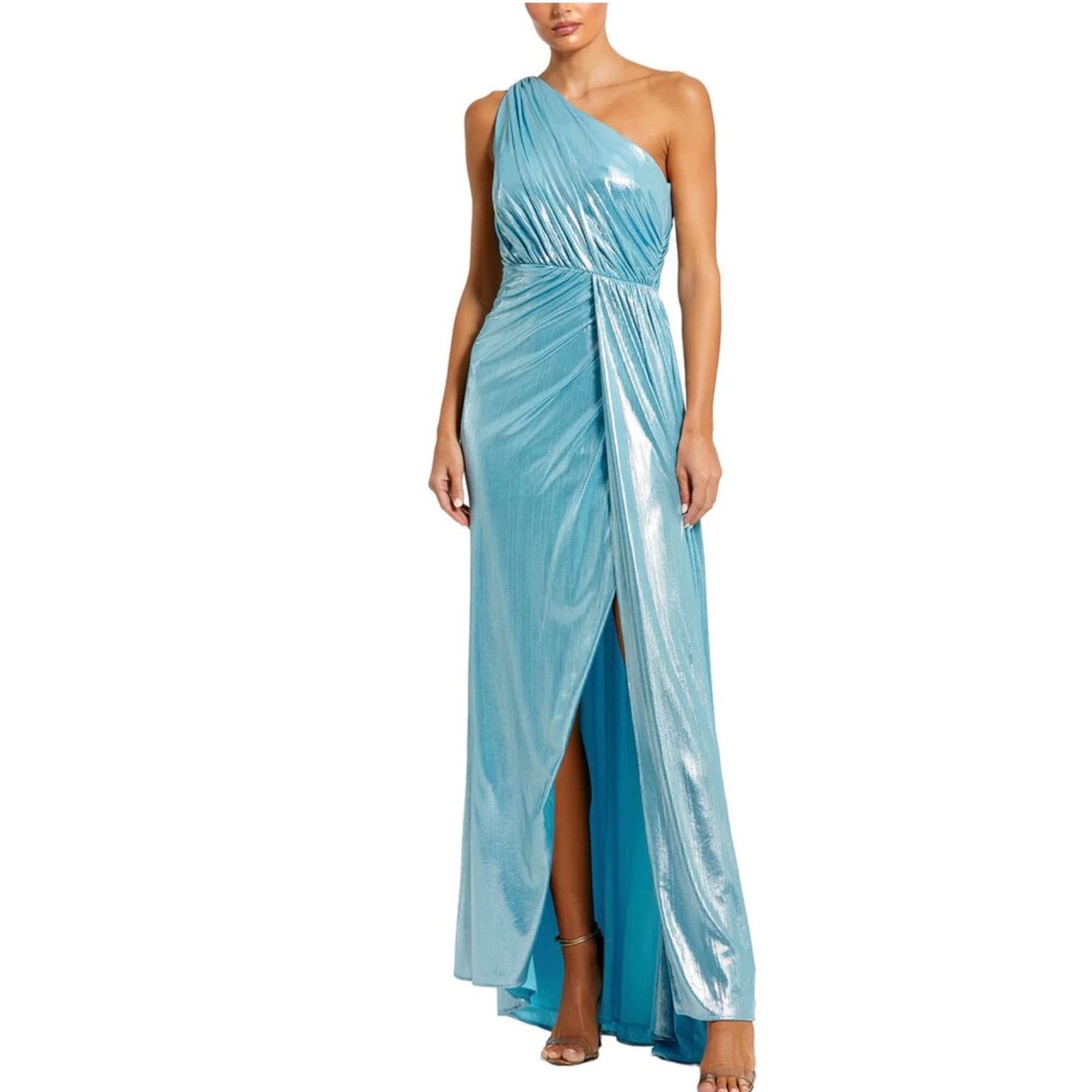 Mac Duggal MAC DUGGAL ONE SHOULDER DRAPED GOWN blue teal 26537 sz 4 Size S / US 4 / IT 40 - 1 Thumbnail