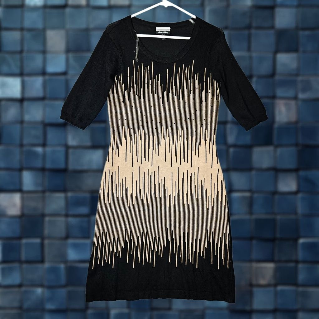 Vintage Allison Brittney Women's Dress Sweater Sleeve Elbow Drip Ombre Black Beige Sz S Size S / US 4 / IT 40 - 1 Thumbnail