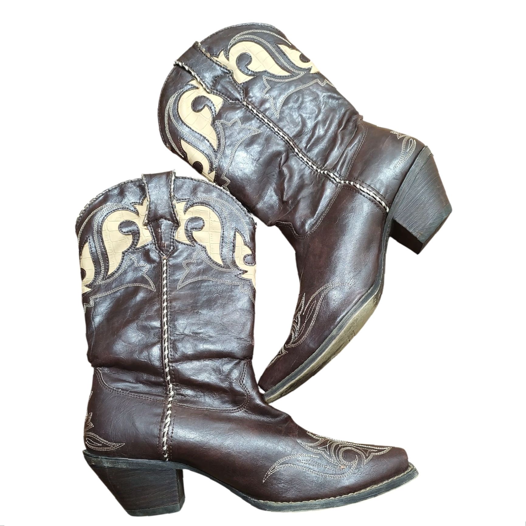 Durango Durango Crush Western Boot Mids Calf 11" Peek-A-Boot Brown Leather 10M Womens Boots Cowboy Cowgirl 90s Theme? Size US 8 / IT 38 - 2 Thumbnail