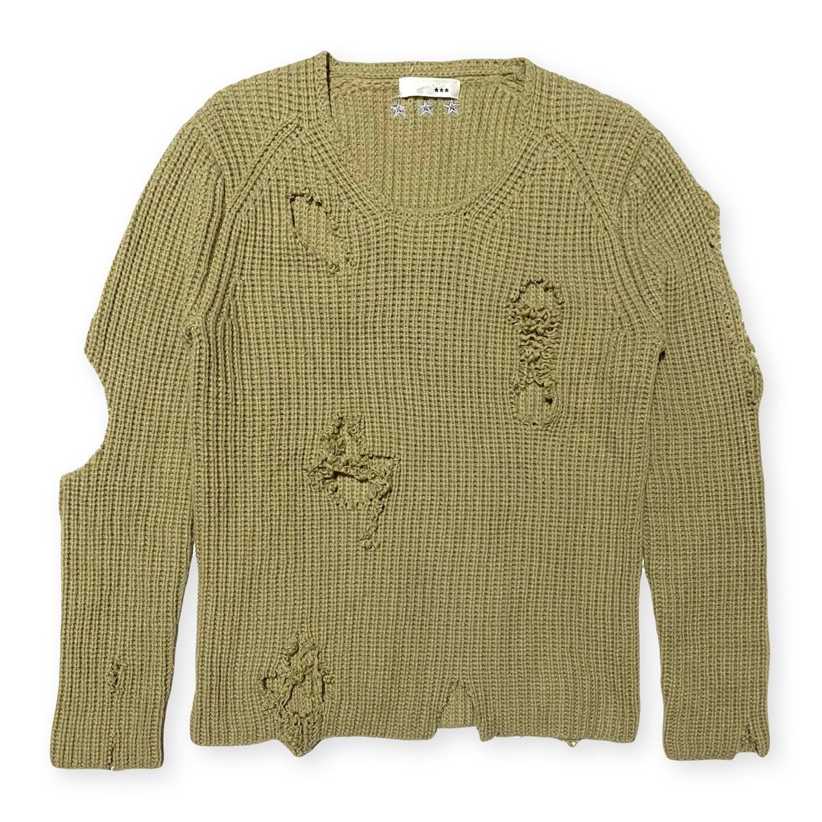 image of Beauty Beast x Hysteric Glamour Destroyed Sweater Knit Boycott 3 Stars in Cream, Men's (Size Medium