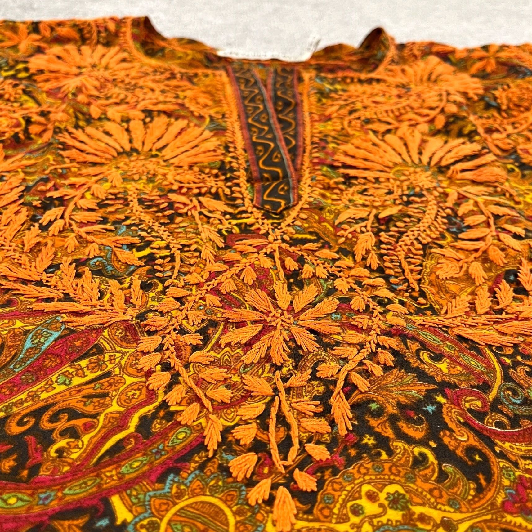 Vintage GRETCHEN SCOTT Shirt Women XS Orange Floral Embroidered Blouse Oversized Art Slit Casual Sleeve 3/4 Size XS / US 0-2 / IT 36-38 - 3 Thumbnail