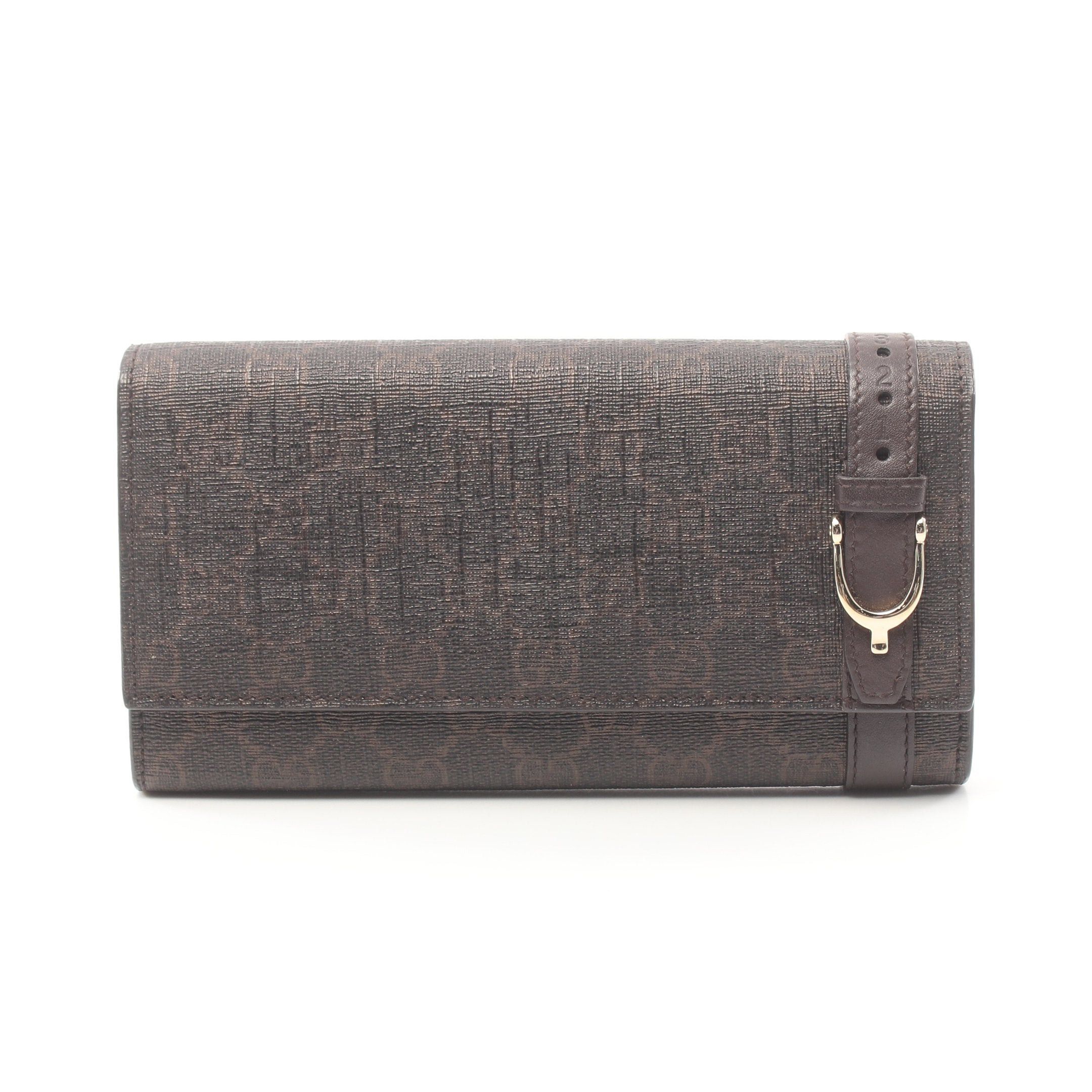 image of Gucci Gg Supreme Bi-Fold Long Wallet Pvc Leather Dark Brown, Women's