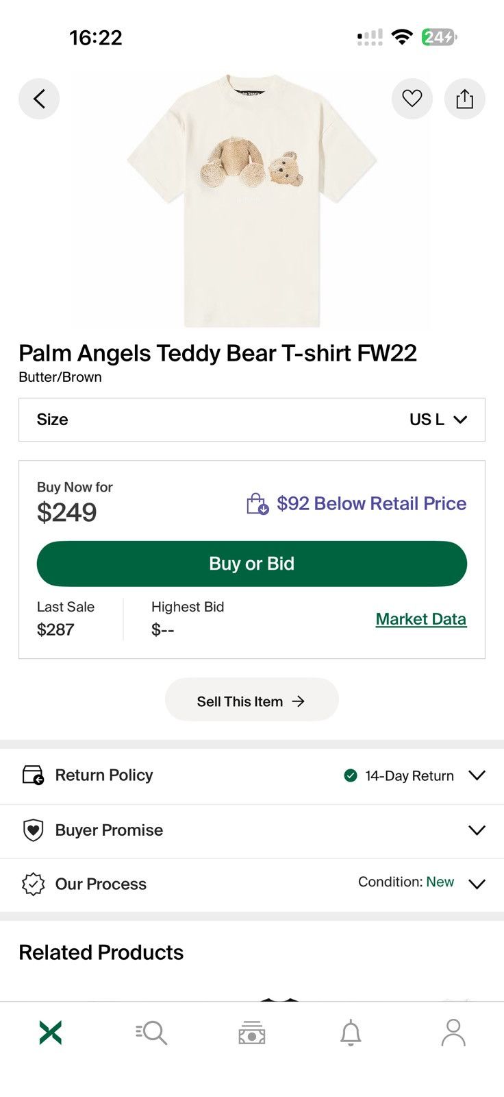 Palm Angels Palm Angels Teddy Bear Butter/Beige Tshirt FW22 Size US L / EU 52-54 / 3 - 13 Thumbnail