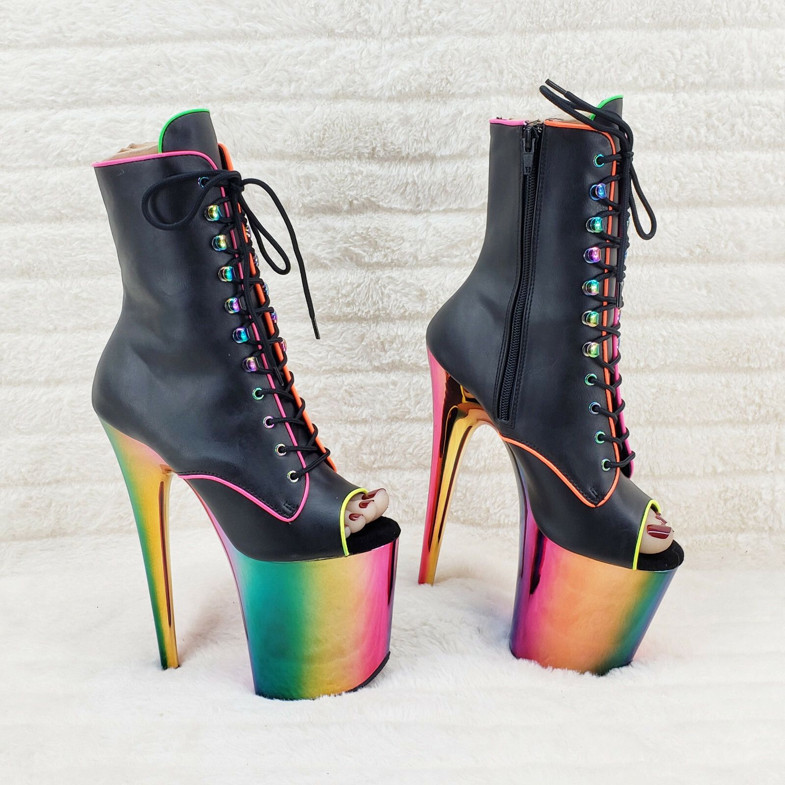 Other Flamingo 1021RC Rainbow Chrome 8" Heels Platform Neon Trim A Size US 12 / IT 42 - 6 Thumbnail