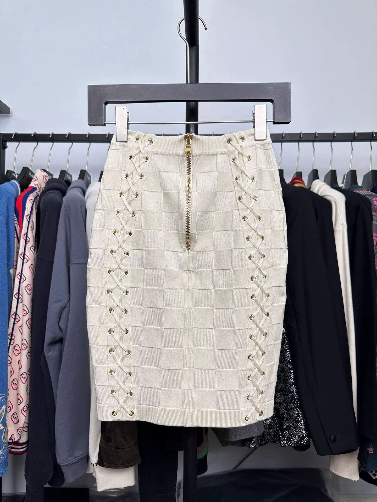 Balmain Balmain Plaid Knit Bodycon Skirt Size US S / EU 44-46 / 1 - 2 Thumbnail