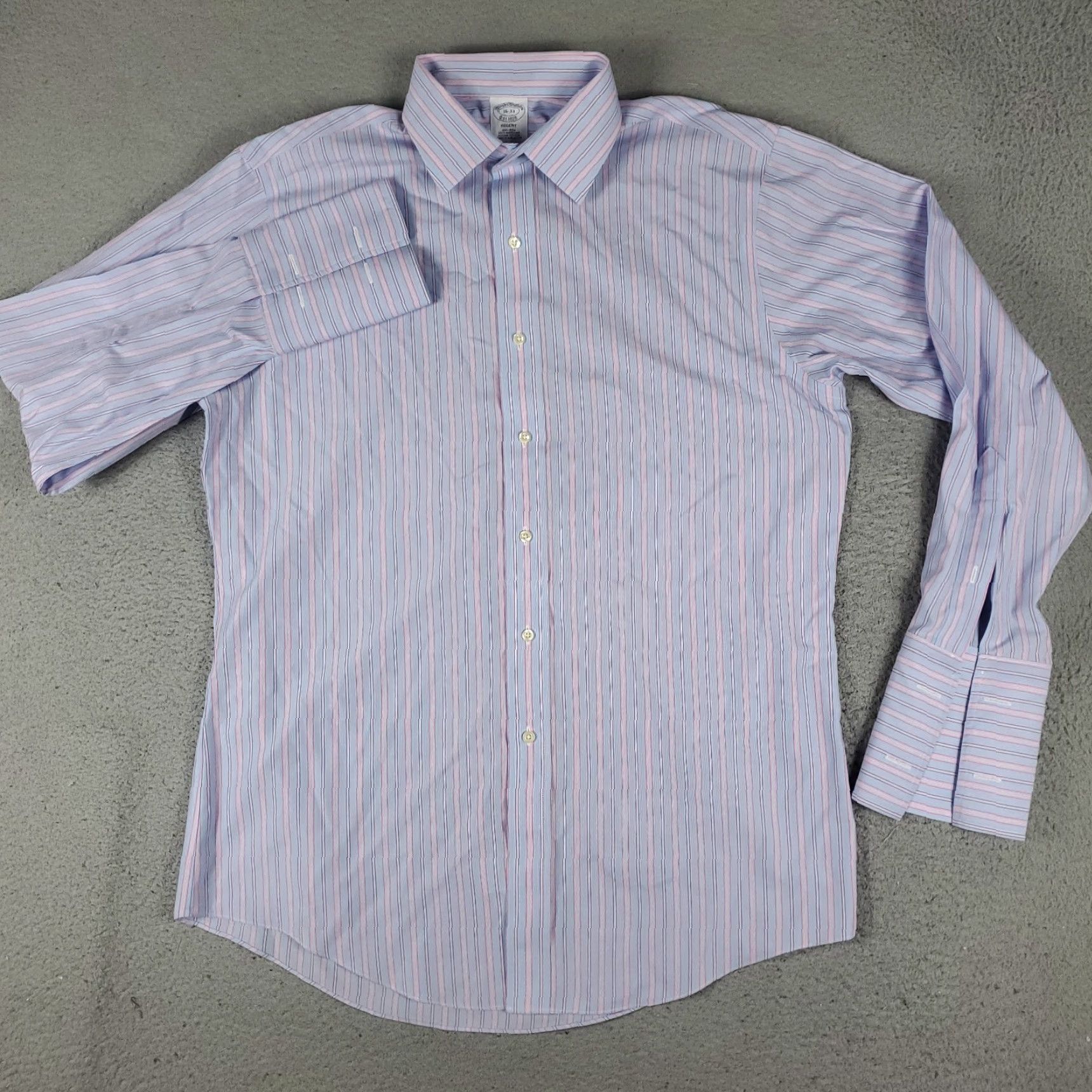 Brooks Brothers Brooks Brothers Dress Shirt Mens 16 Blue Pink Striped Long Sleeve French Cuff Slim Fit Size US L / EU 52-54 / 3 - 2 Thumbnail