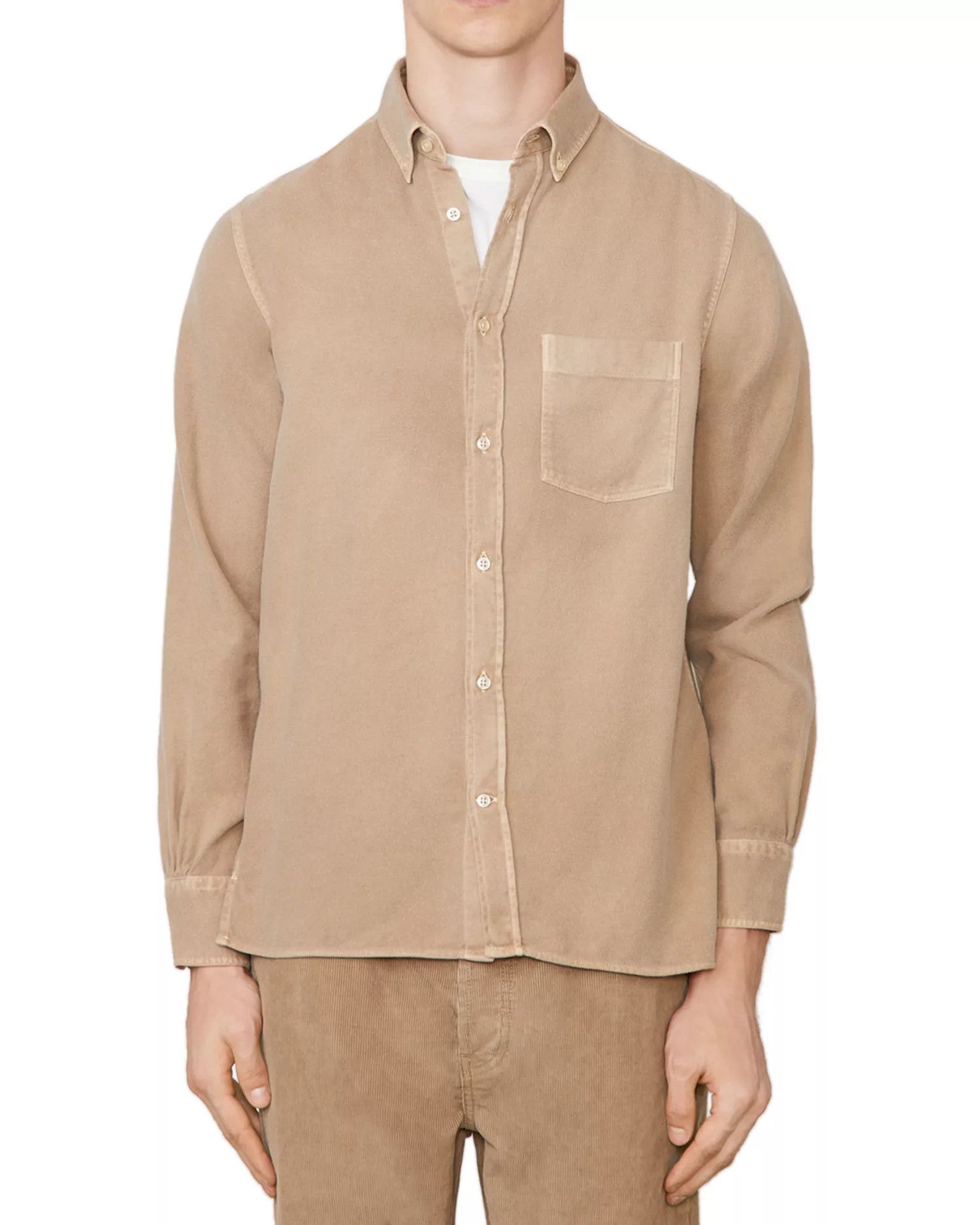 Officine Generale o1mle1025 Arsene Pigment Dye Brushed Cotton Shirt in Khaki Size US L / EU 52-54 / 3 - 1 Thumbnail