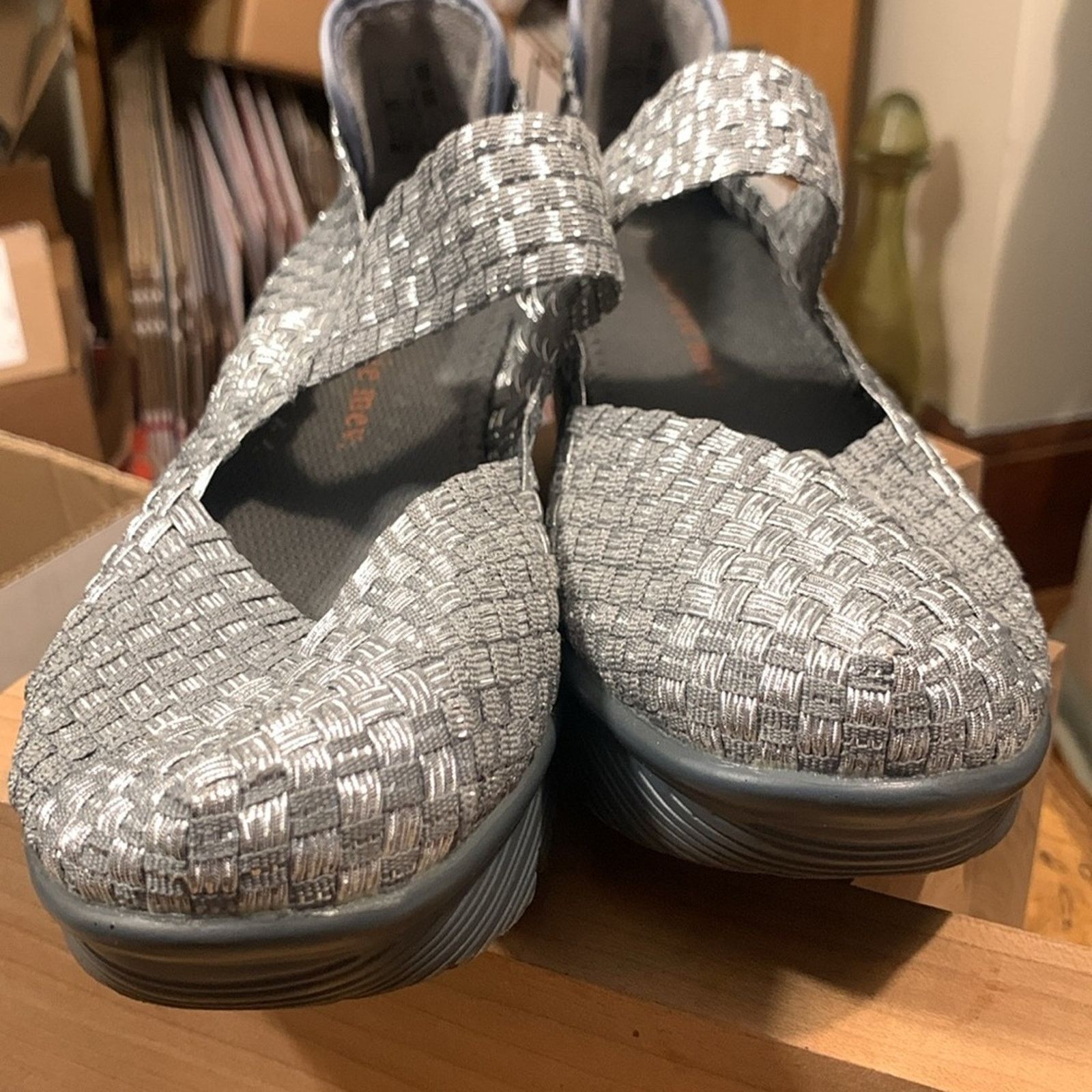 Bernie Mev silver woven Maryjanes wedge comfy travel shoes