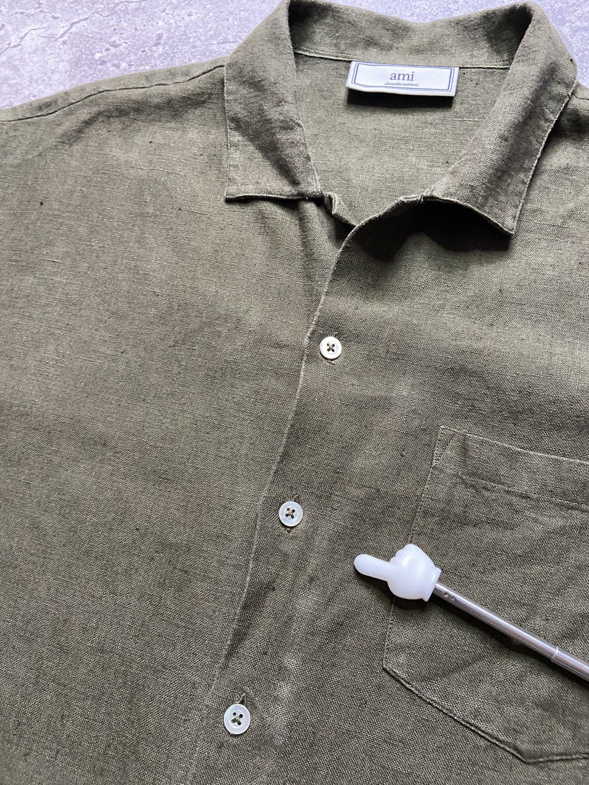 AMI AMI Green Linen Button Down Short Sleeve Shirt Size 40 Size US M / EU 48-50 / 2 - 5 Thumbnail