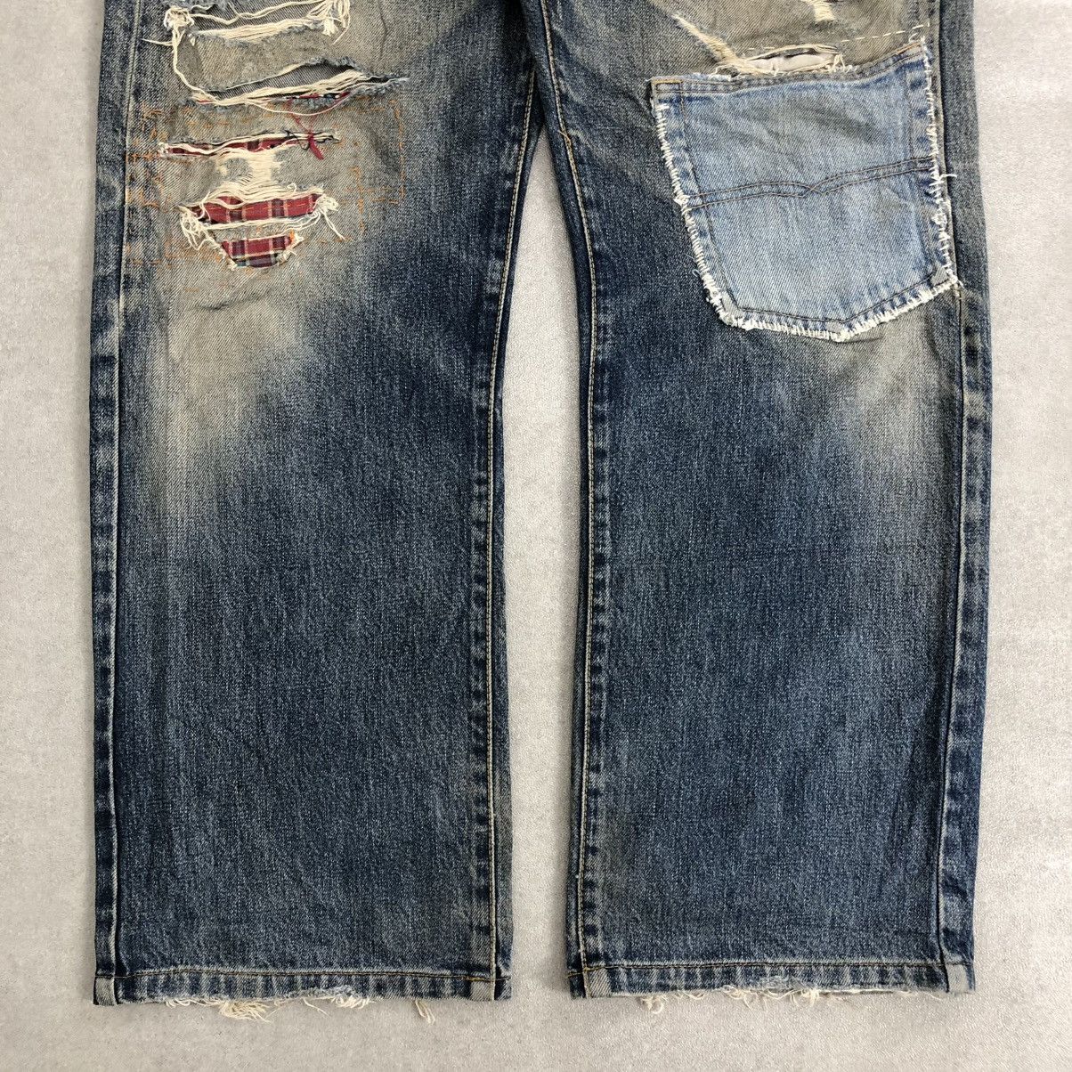 If Six Was Nine × Le Grande Bleu (L.G.B.) 🇺🇸 2000s Fresyjive Distressed Punk Custom Rework Jeans Y2K Size US 34 / EU 50 - 12 Thumbnail