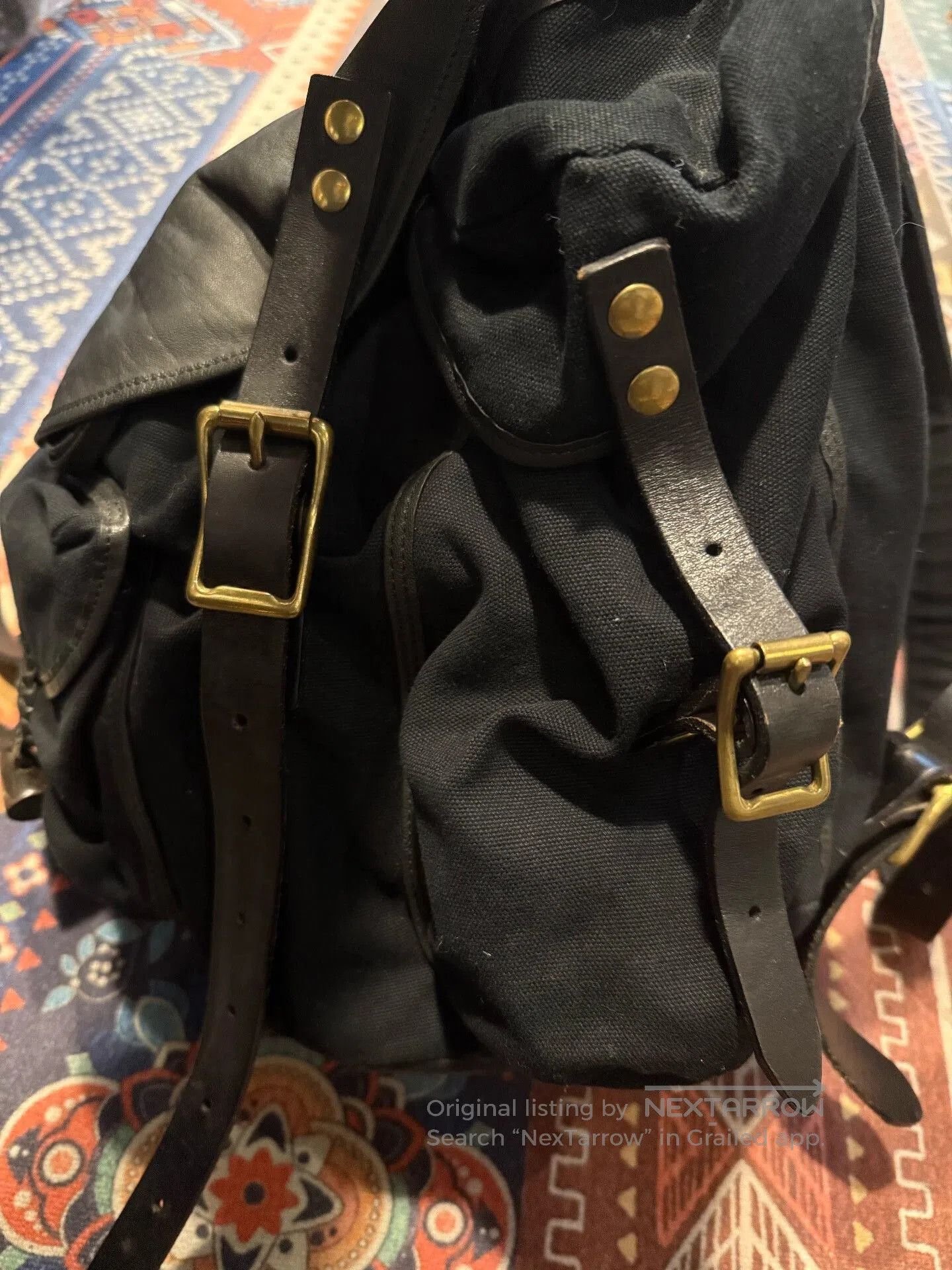 Japanese Brand Canvas and Leather Backpack. Size ONE SIZE - 6 Thumbnail