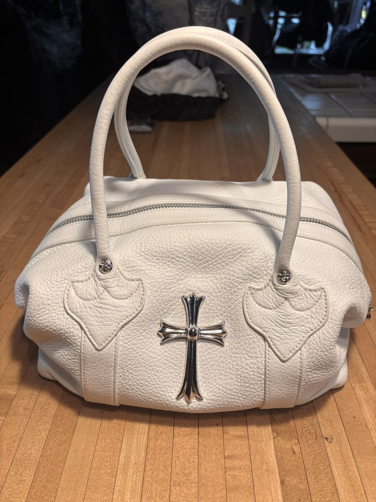 Chrome Hearts Chrome Hearts White Leather Monica Bag With Silver Cross Size ONE SIZE - 1 Thumbnail