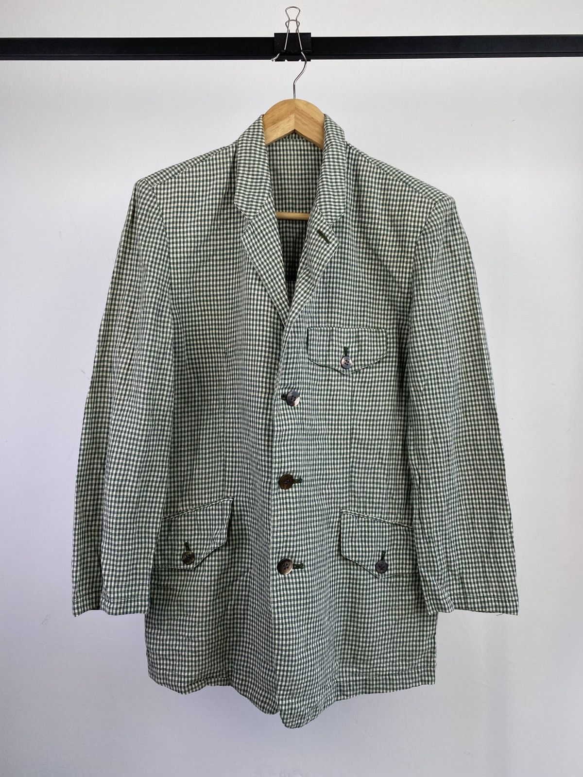 Issey Miyake Vintage 90's Issey Miyake Sport Linen Blend Tartan Jacket Size US M / EU 48-50 / 2 - 1 Thumbnail