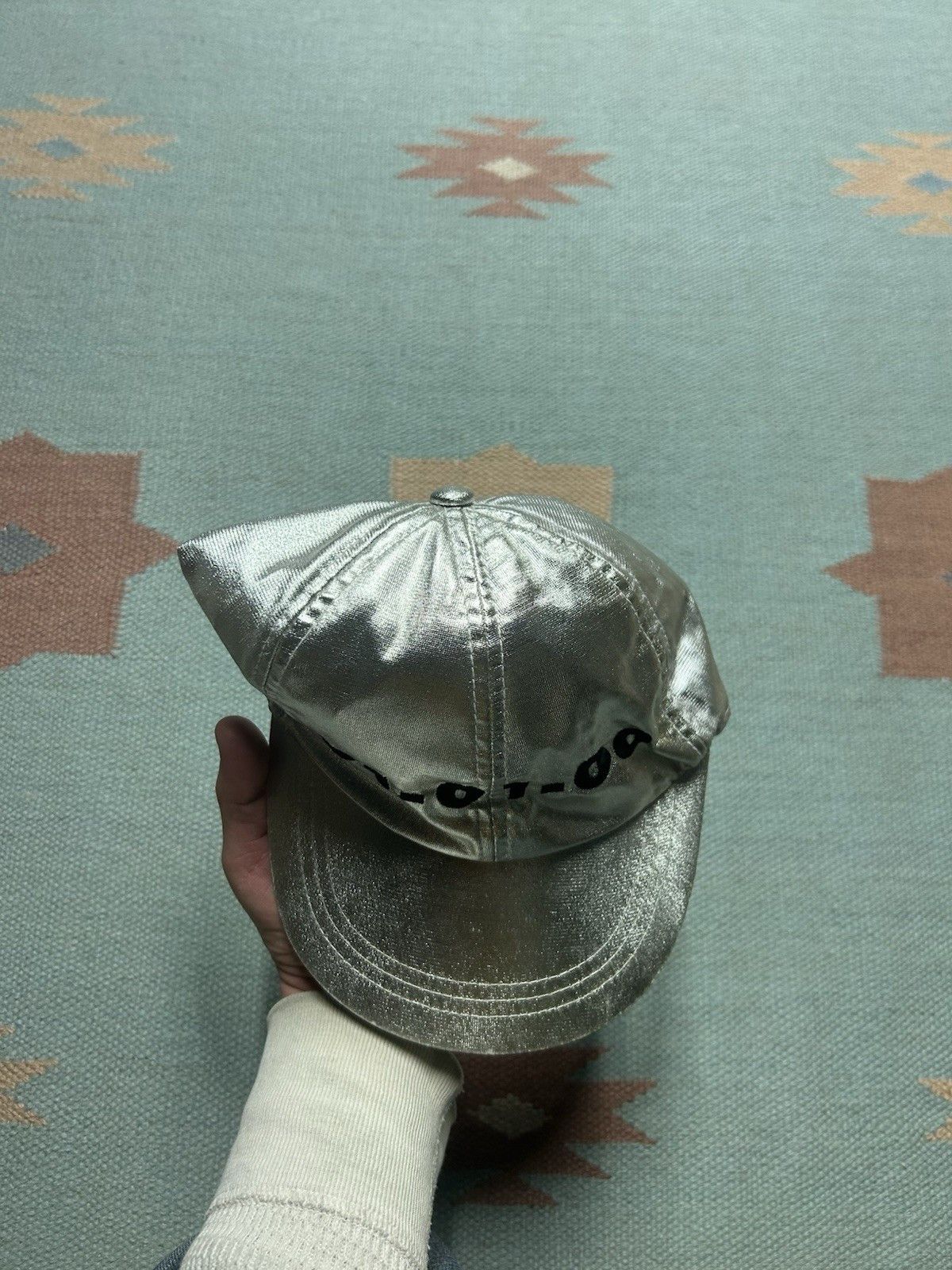 Vintage Vtg baseball hat millennium 2000 metallic silv nylon stretch Size ONE SIZE - 3 Thumbnail