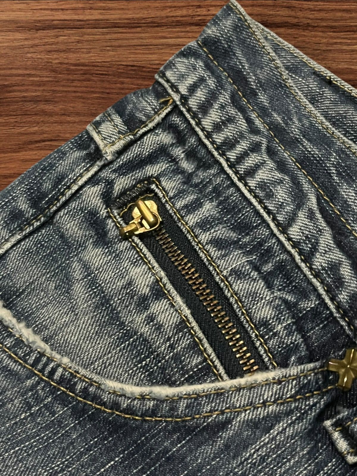 Number (N)ine ⚡️Flare⚡️Vintage Lee Riders Double Button Blue Frayed Leg Jean Size US 34 / EU 50 - 6 Thumbnail