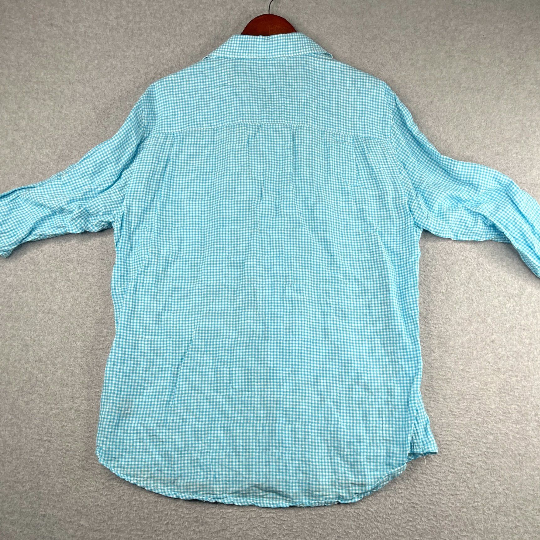 Vintage Alan Flusser Shirt Mens Button-Up Long Sleeve Linen Blend Gingham Medium Light Blue Casual Dress/Party Shirt Size US M / EU 48-50 / 2 - 6 Thumbnail