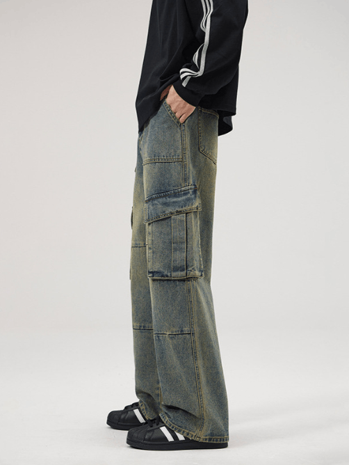 Japanese Brand × Jean American retro multi-pocket distressed patchwork cargo jeans Size US 32 / EU 48 - 3 Thumbnail