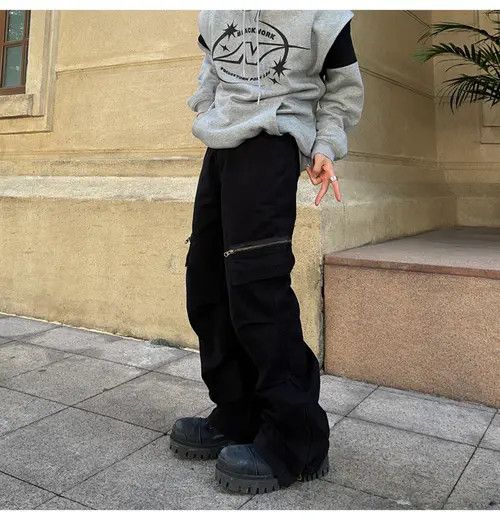 Vintage Kimiko x Miyo Stylish Black Cargo Pants with Zipper Details Size US 33 - 4 Thumbnail