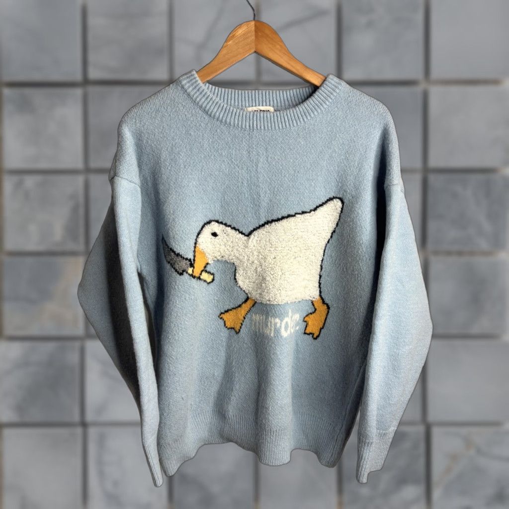 Vintage VINTAGE Aelfric Eden Sweater Mens S Blue Goose Knife Murder Graphic Knit Pullover Size US S / EU 44-46 / 1 - 1 Thumbnail